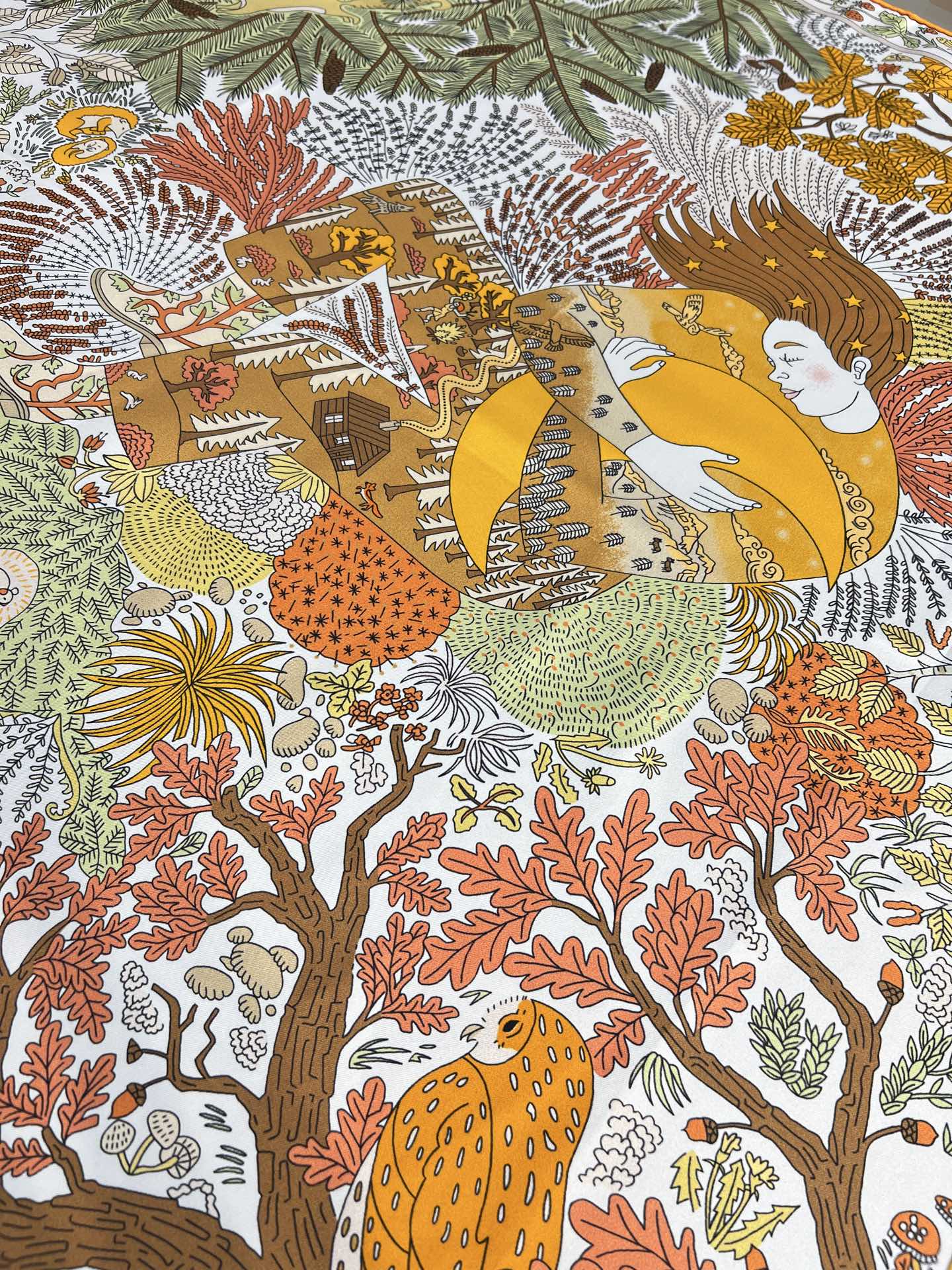 HM 26s Double-sided Scarf 90 Green Brown Colorful Mulberry Silk 152373