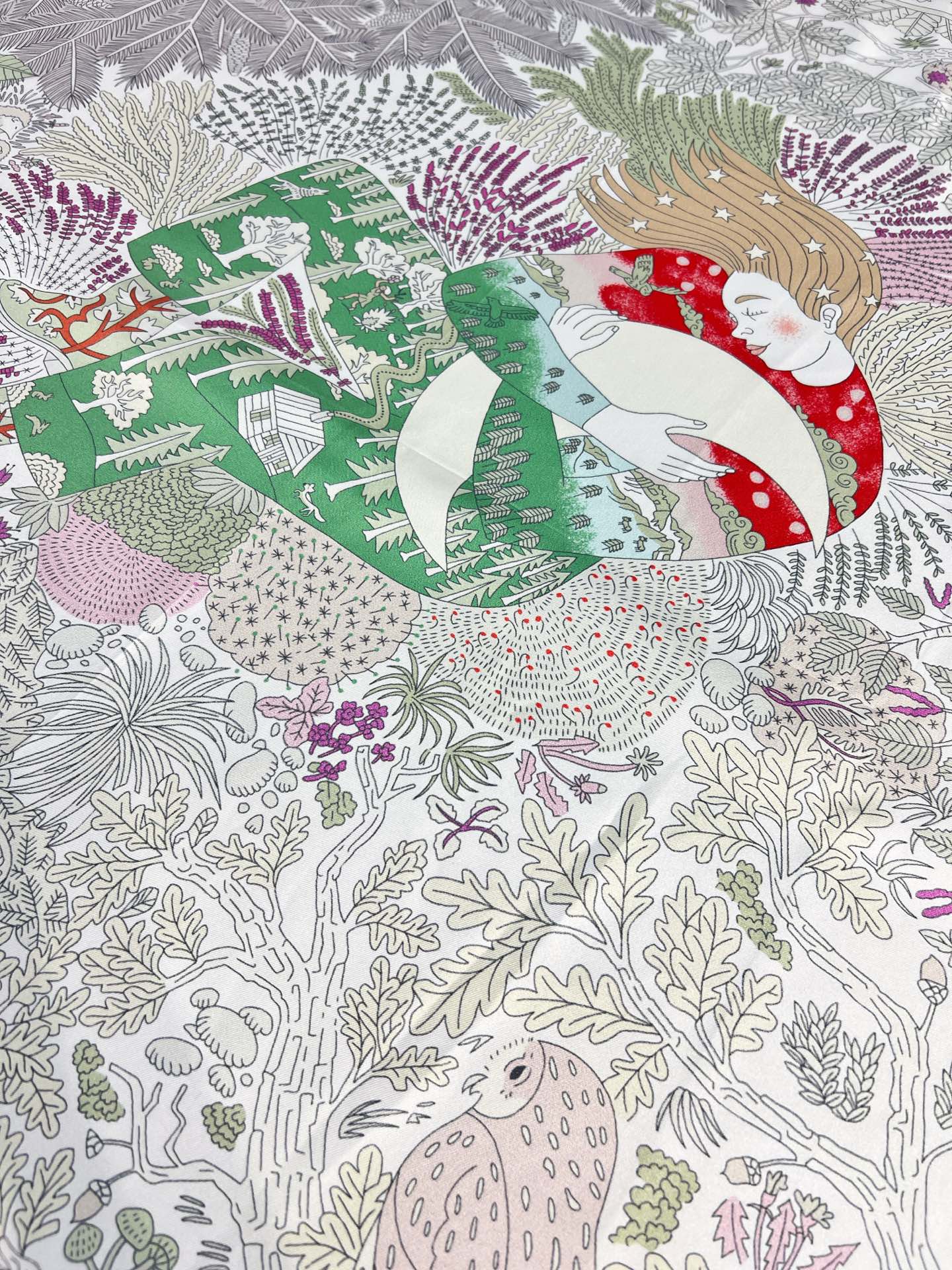 HM 26s Double-sided Scarf 90 White Gray Colorful Mulberry Silk 152368