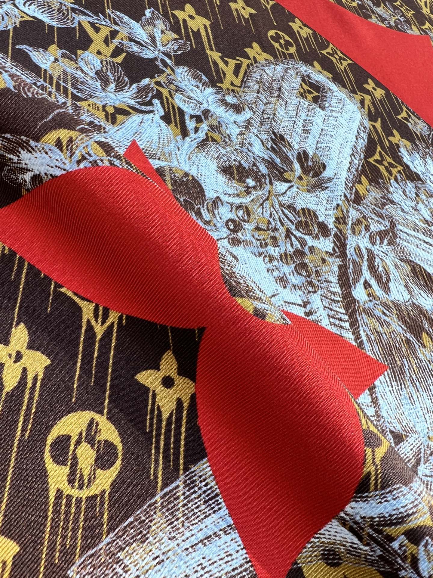 LV Double Sided Scarf 90 Brown Red Mulberry Silk 168820