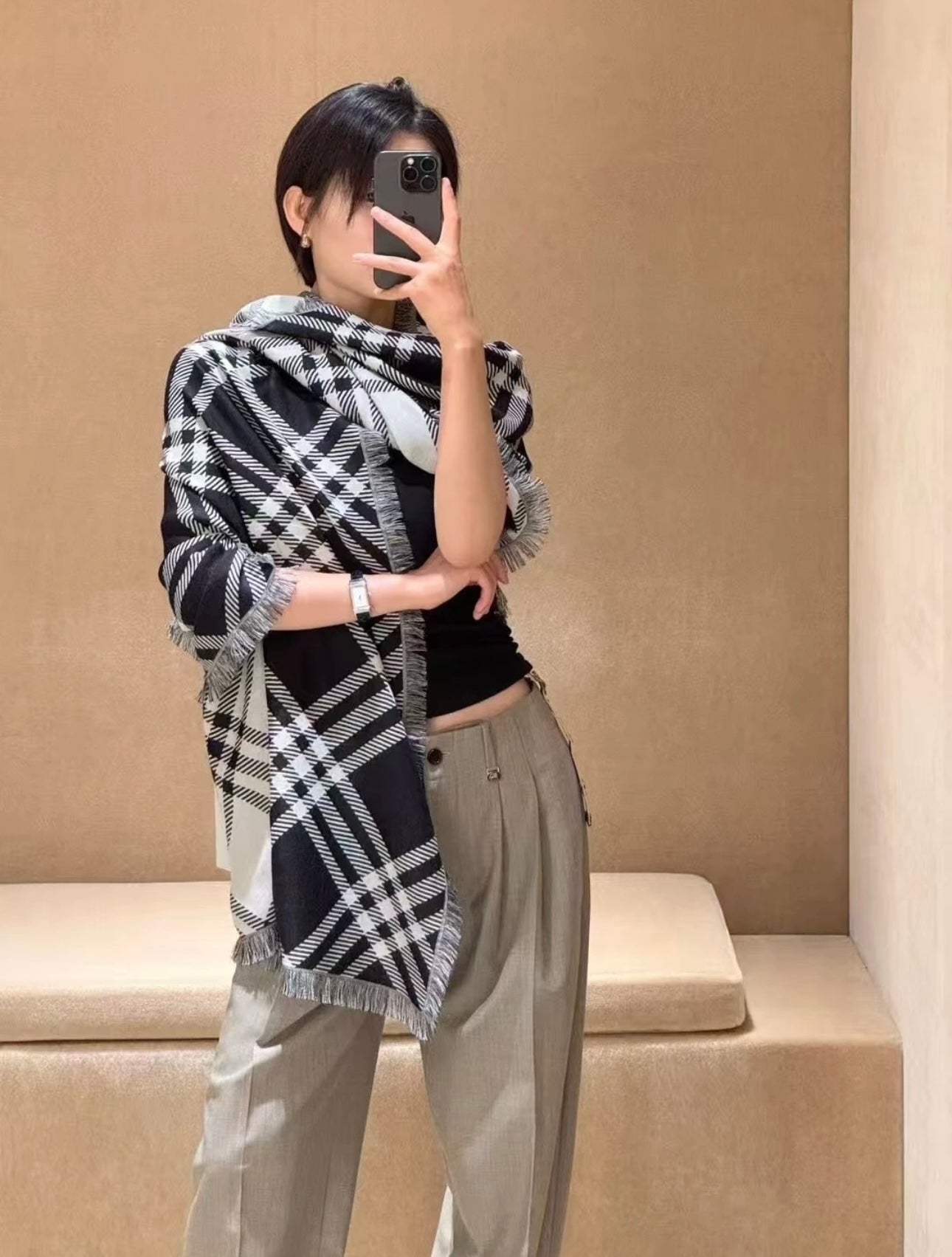 BBR Double-Sided Scarf 190CM Black Cashmere 293318