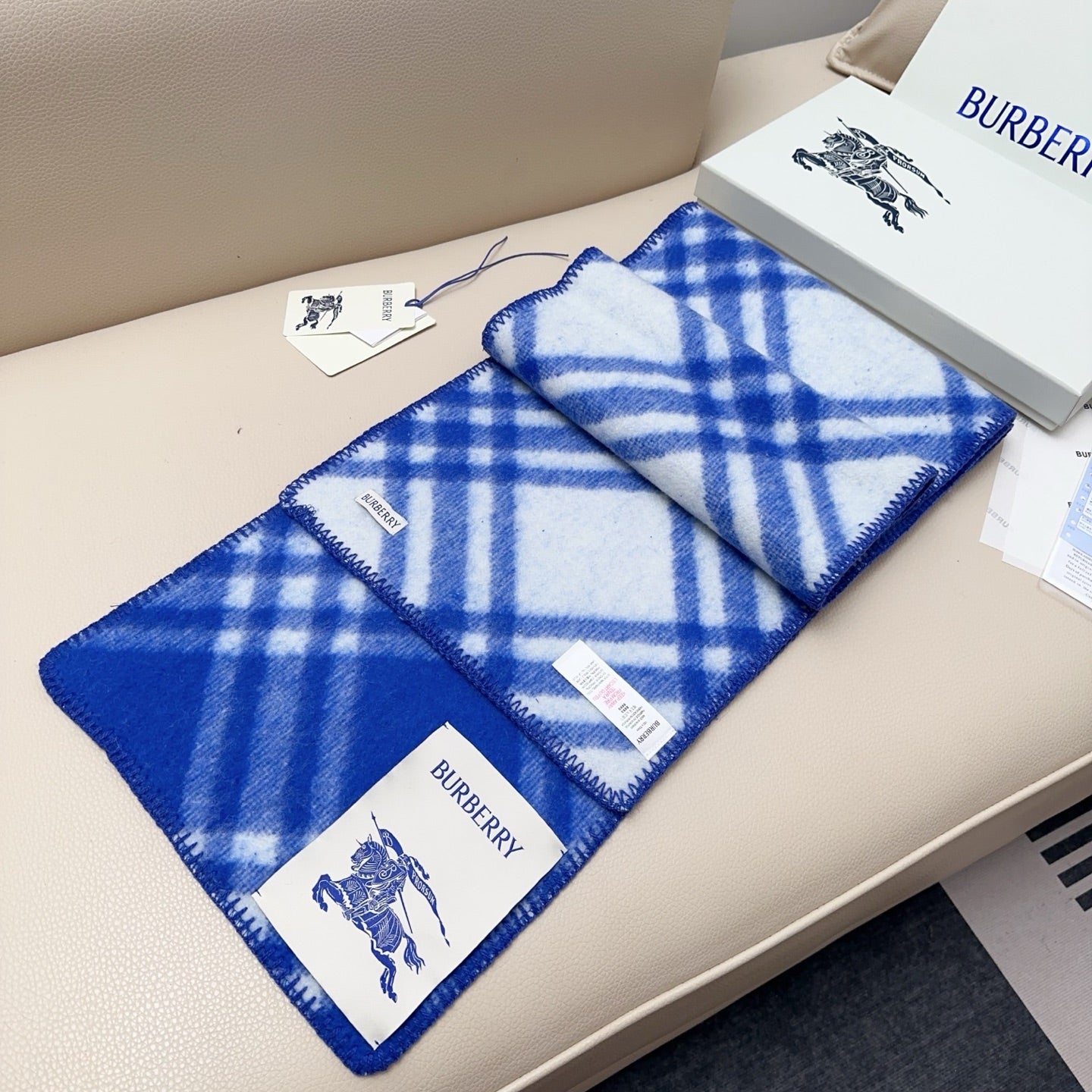 BBR Double-Sided Scarf 182CM Blue White Cashmere 293321