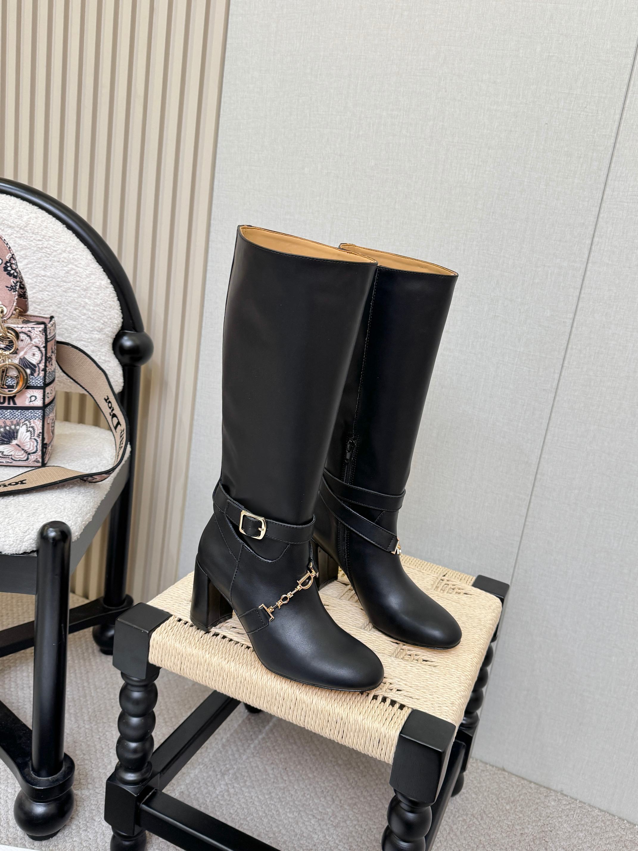 Dior 2026 Diorly Heeled Boots 85mm Black Calfskin 997786