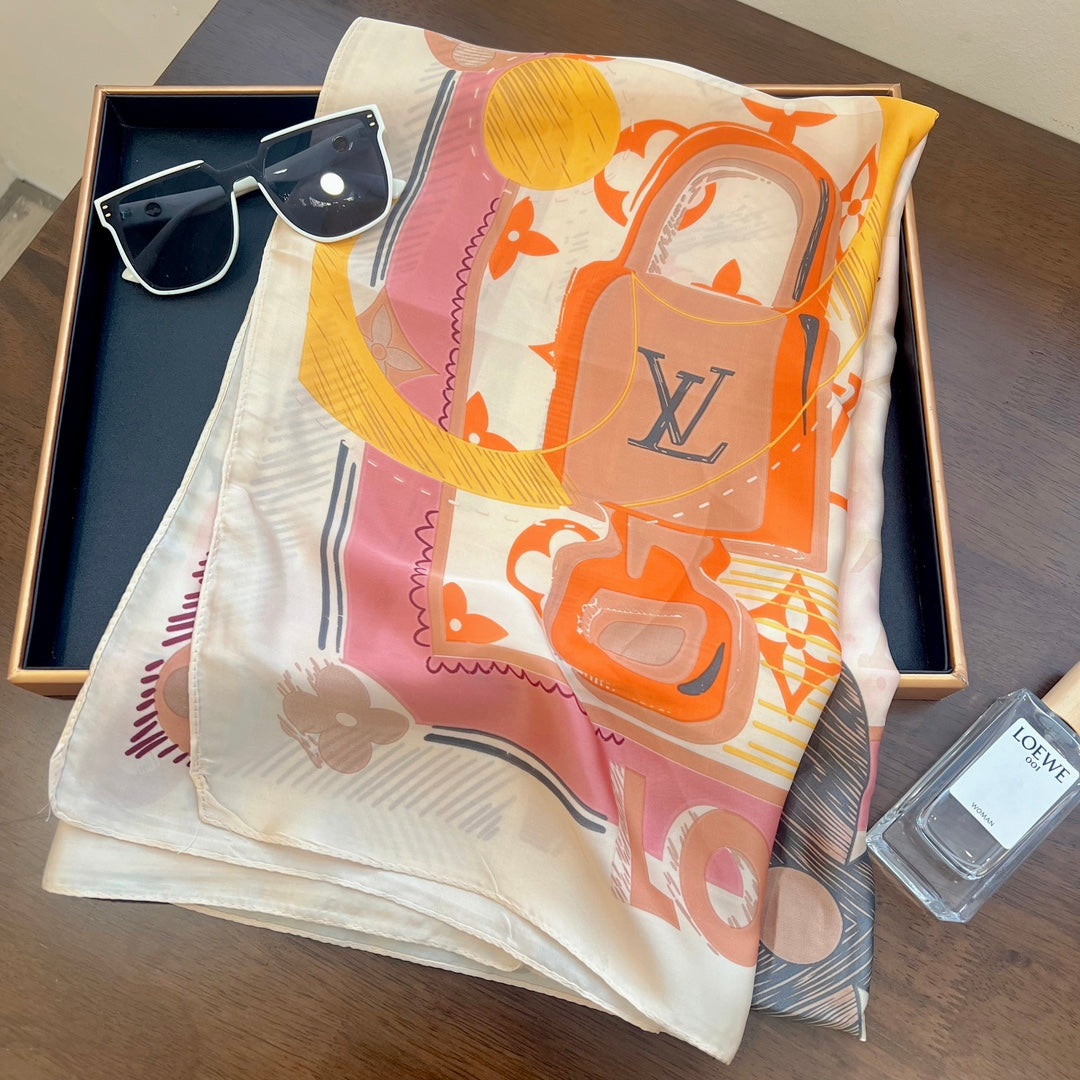 LV Long Scarf 180 Pink Orange Colorful Mulberry Silk 172988