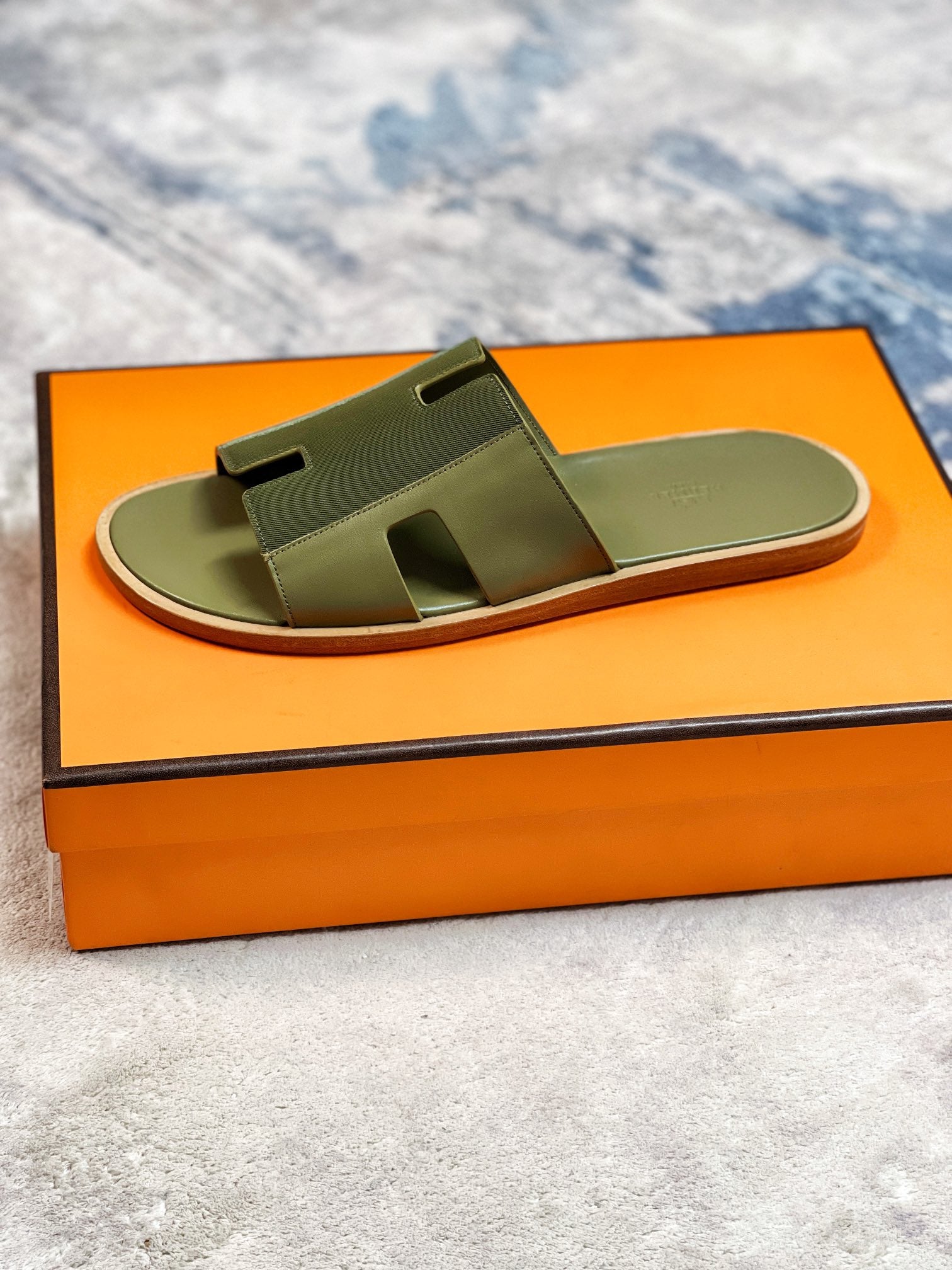 HM Men's Izmir Slide Olive Green Cowhide 231028