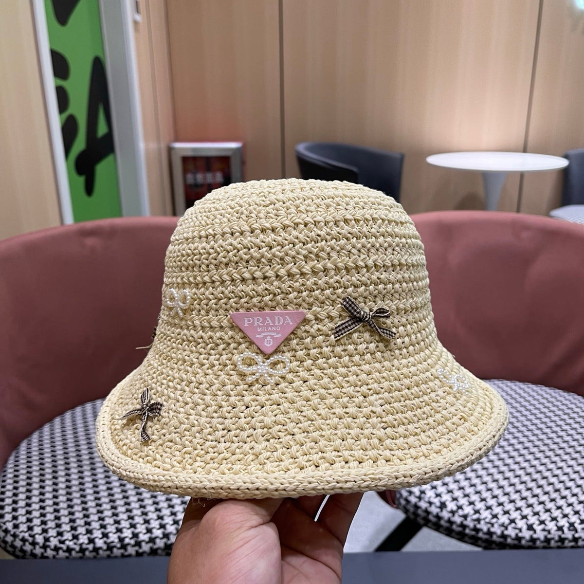 Prada Raffia Bow Knot Fisherman Hat 512516