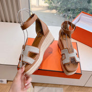 HM 25C Elda espadrille Brown Mix White Denim and Goatskin 202834