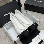 CC 25p Ballet Flat White Cotton Mesh Fabric Grosgrain