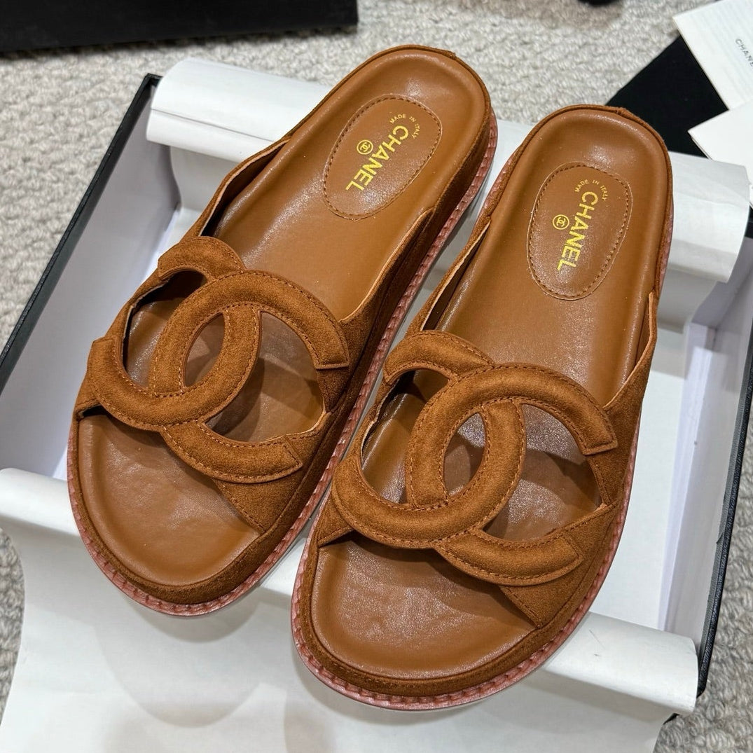 Chanel 2026 Flat Sandals Suede Leather