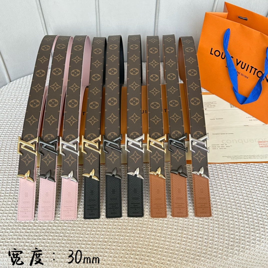 PRETTY LV 30MM REVERSIBLE BELT IN BLACK CALFSKIN BLACK HARDWARE