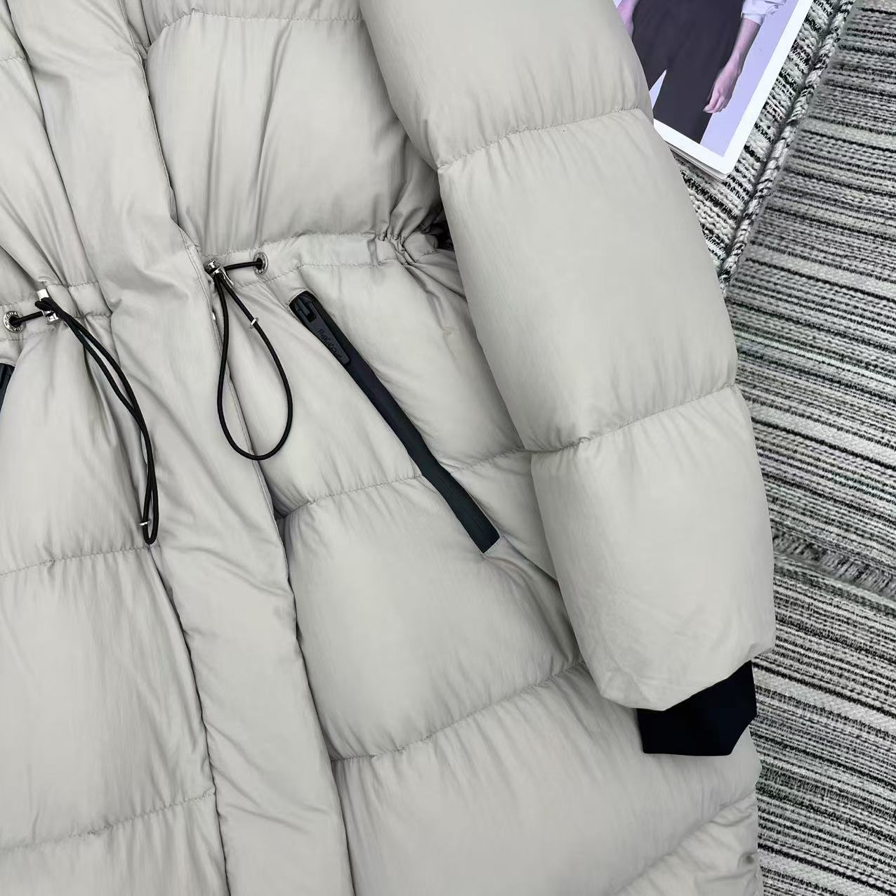 Prada 2025 Drawstring Waist Hooded Jacket Ivory Down Polyester