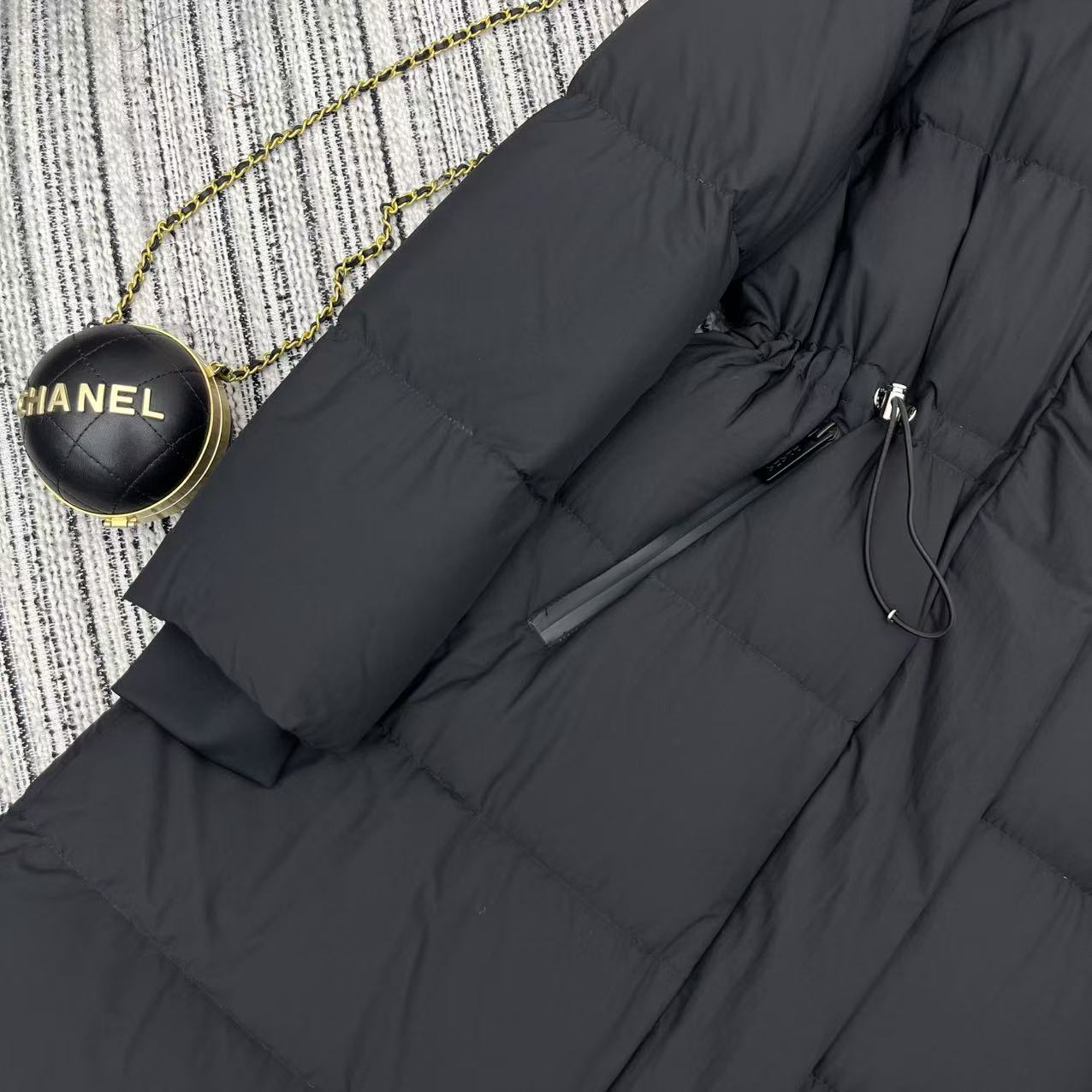 Prada 2025 Drawstring Waist Hooded Jacket Black Down Polyester