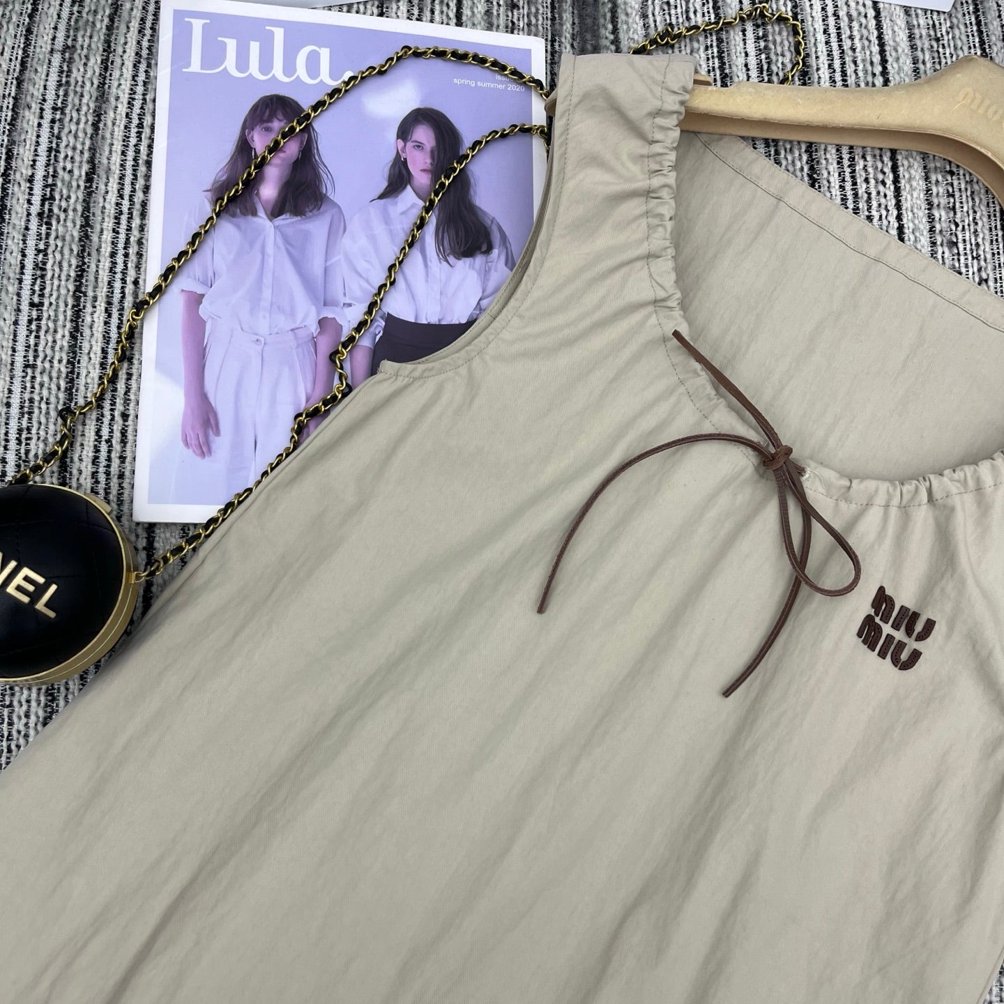Miumiu 2026 Sleeveless Dress Khaki Cotton Polyester