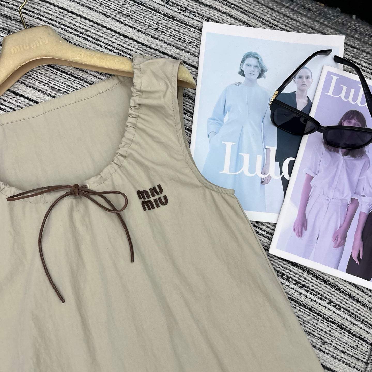 Miumiu 2026 Sleeveless Dress Khaki Cotton Polyester