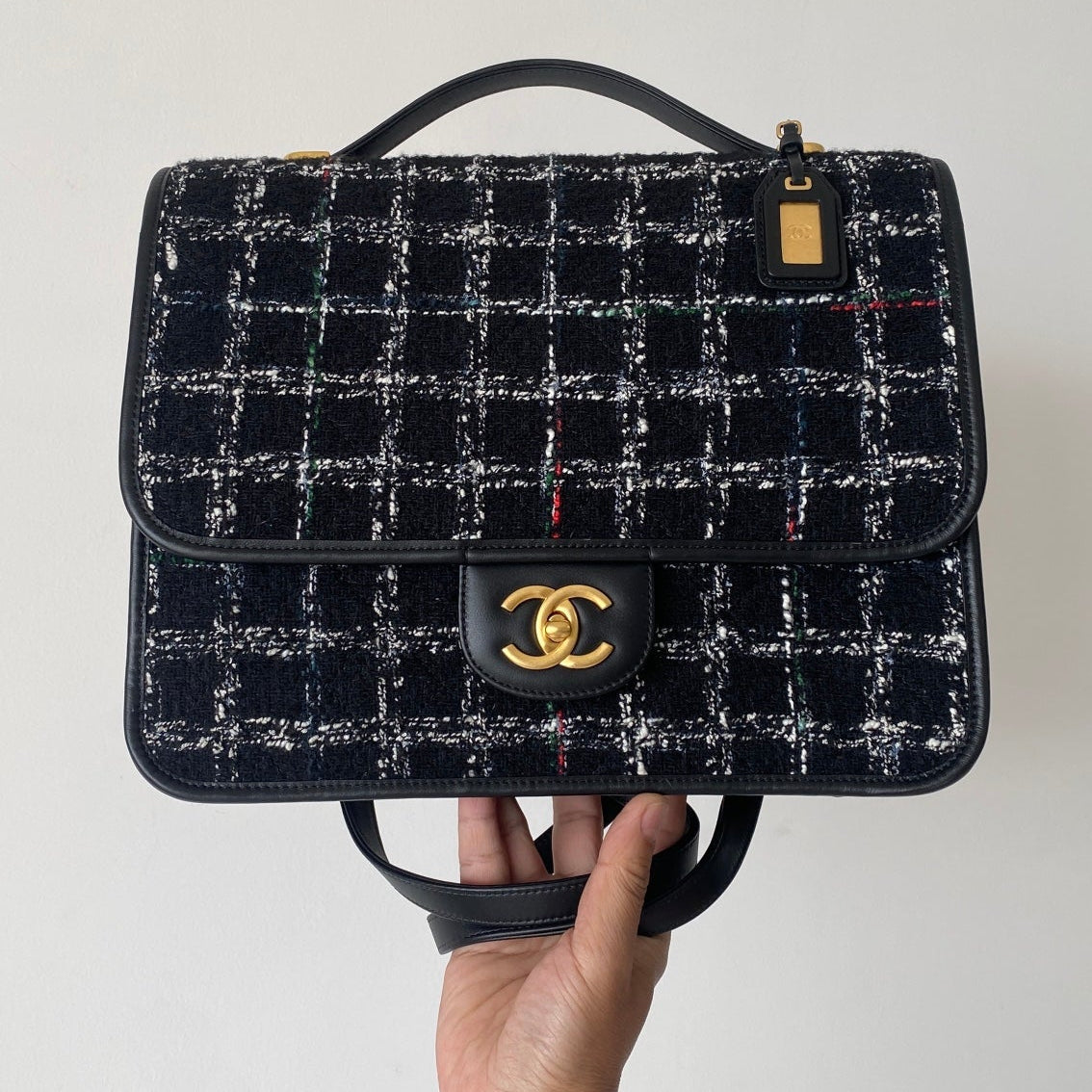 CC 2025 Tweed School Memory Mini Top Handle Flap Black