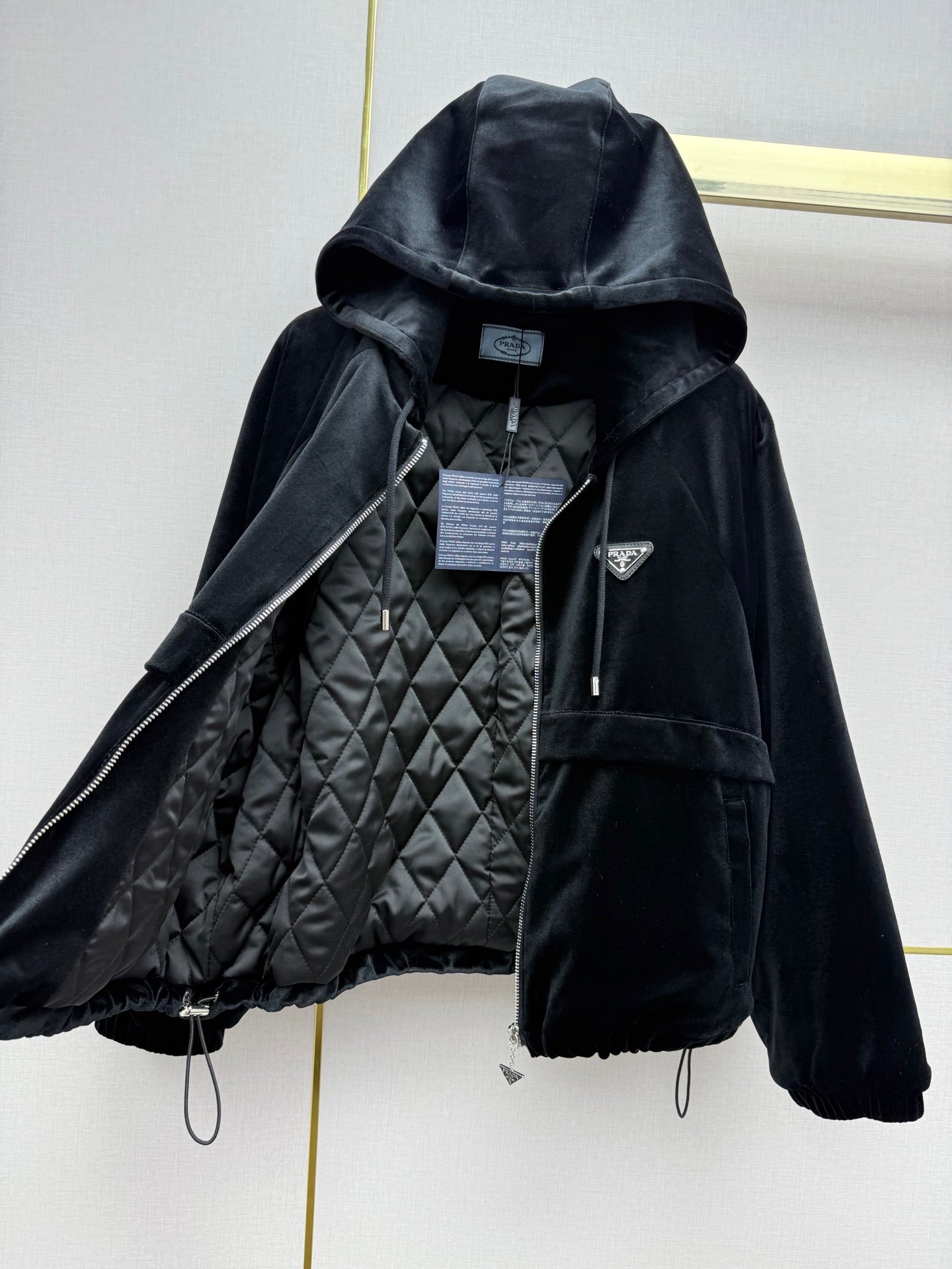 Prada 2025 Hooded Jacket Black Silk Velvet
