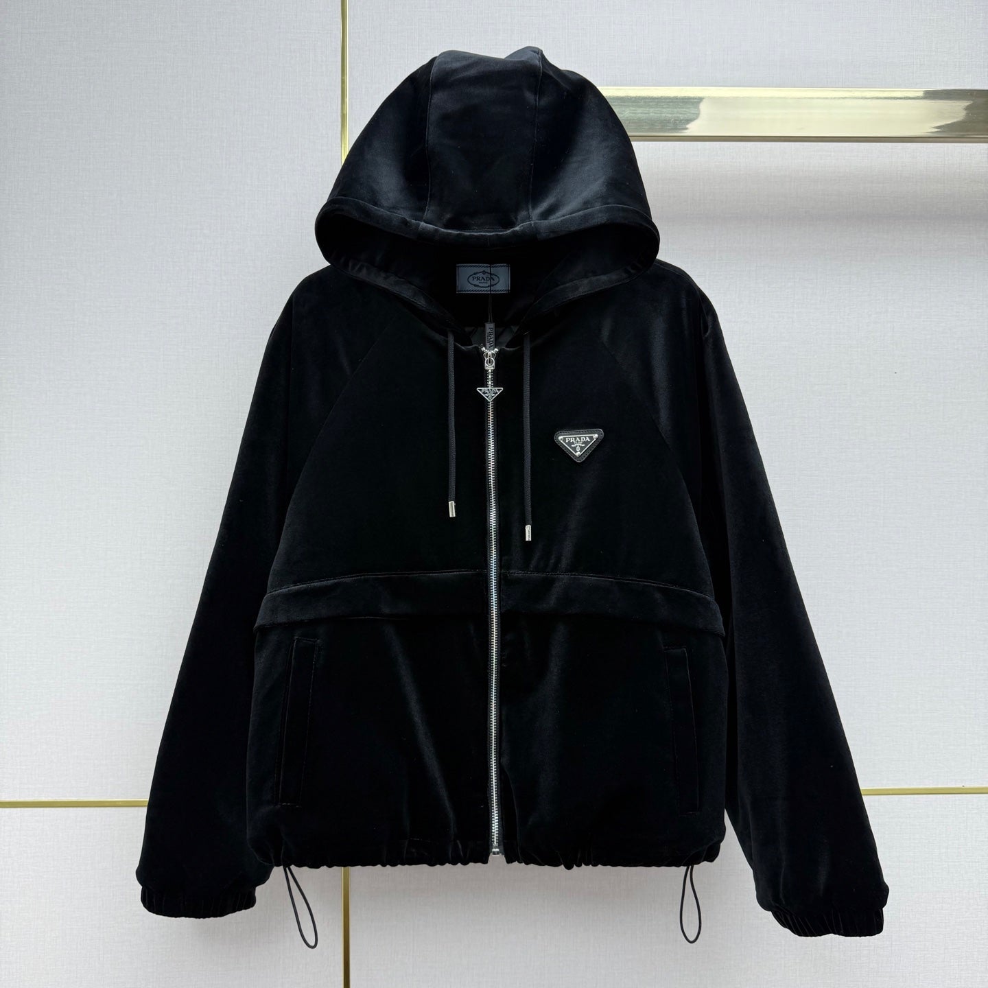 Prada 2025 Hooded Jacket Black Silk Velvet