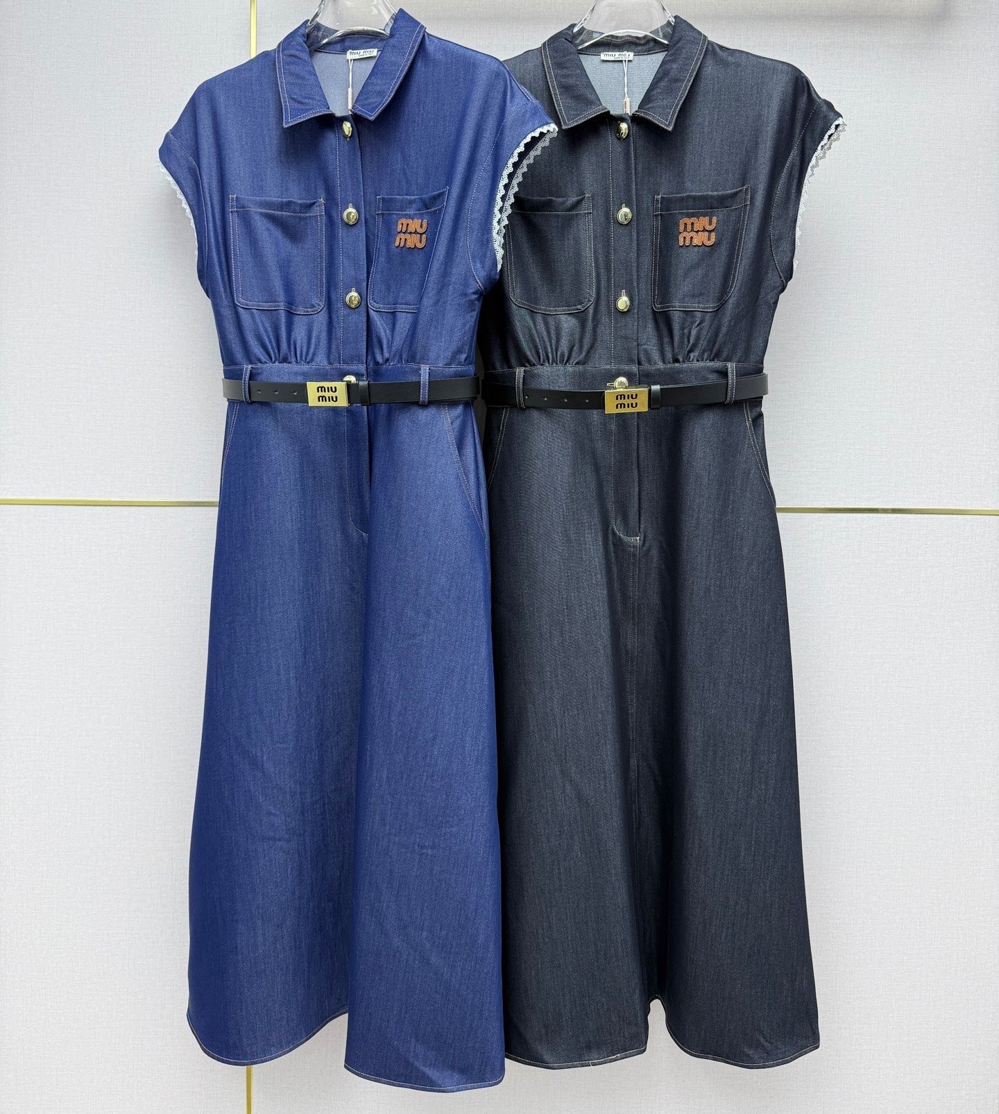 Miumiu 2026 Denim Short-Sleeve Collared Dress Cotton 225006