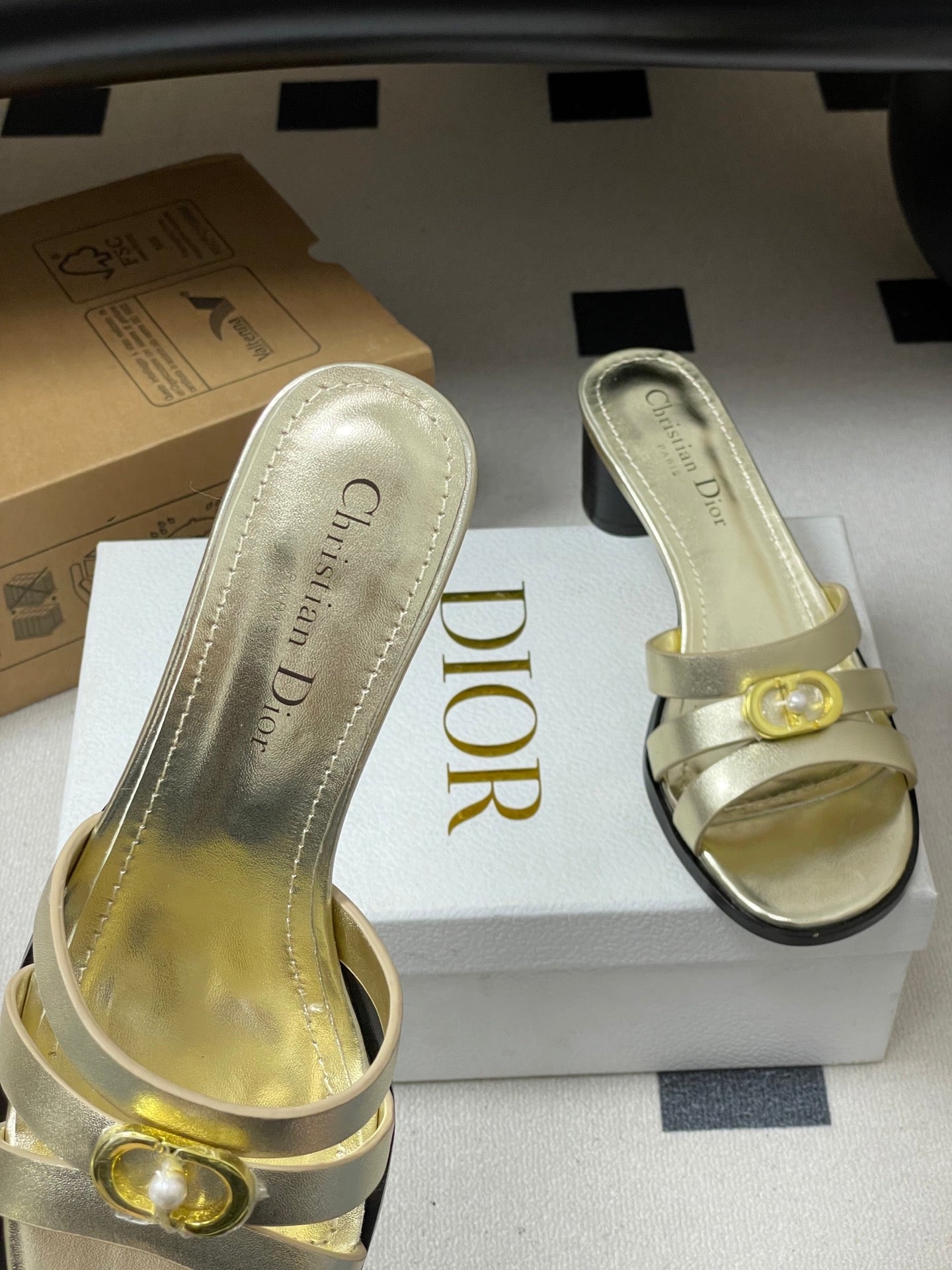 CD 26 Chunky Heel Sandals 50 Metallic Gold Leather 593521