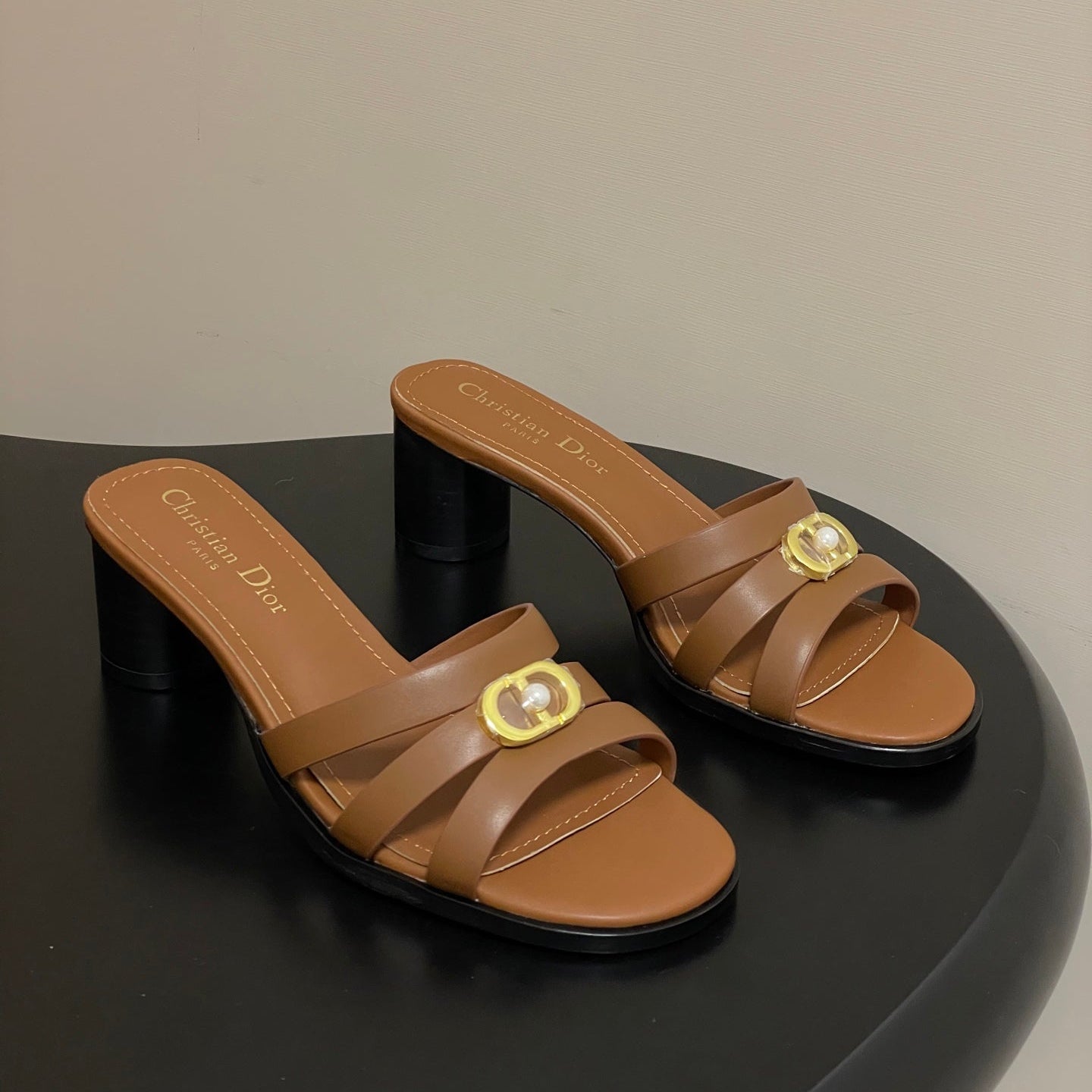 CD 26 Chunky Heel Sandals 50 Tan Leather 593523