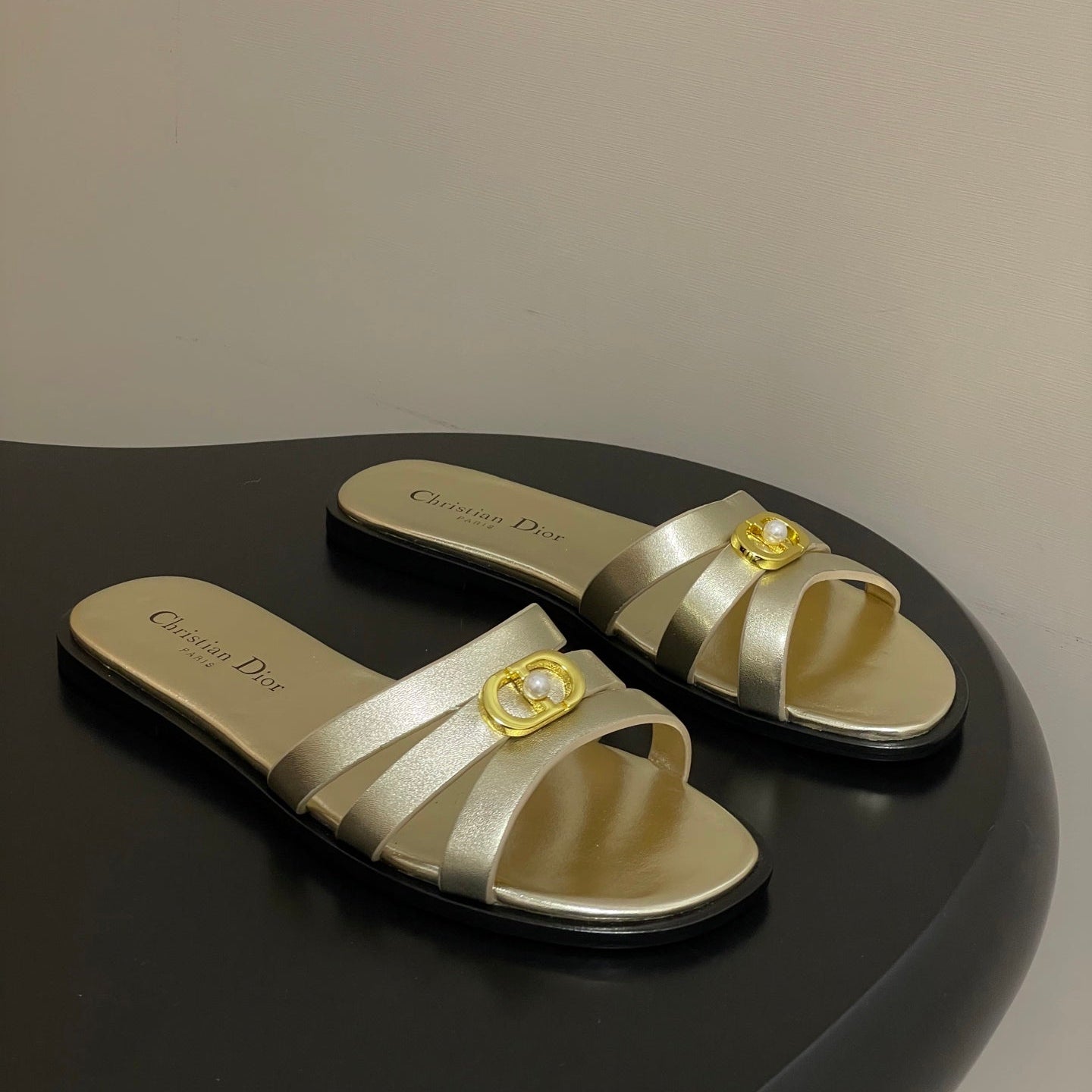 CD 26 Chunky Heel Sandals Metallic Gold Leather 593528