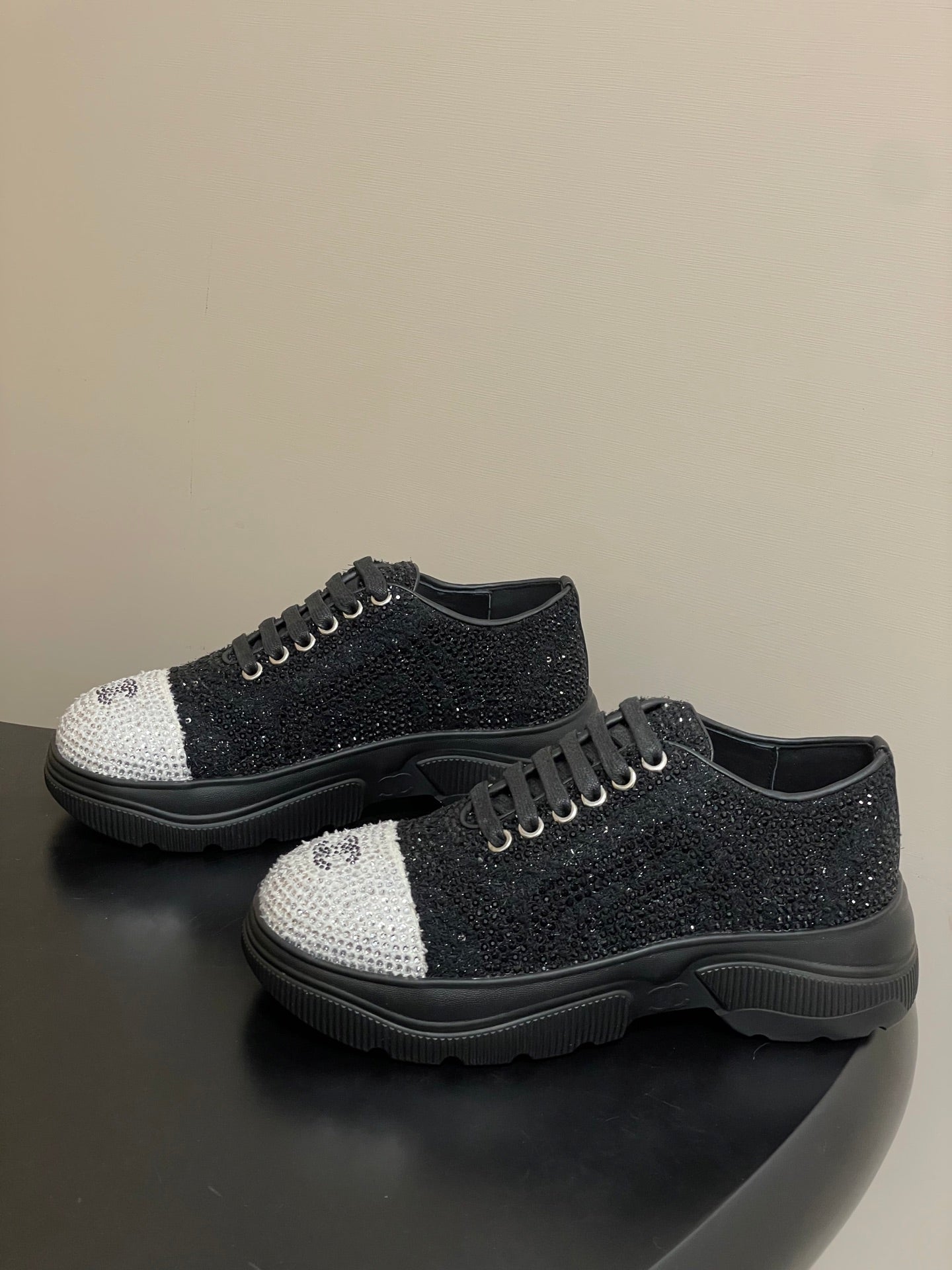 CC 26 Platform Sneaker Black Sequin-embellished Leather 593347