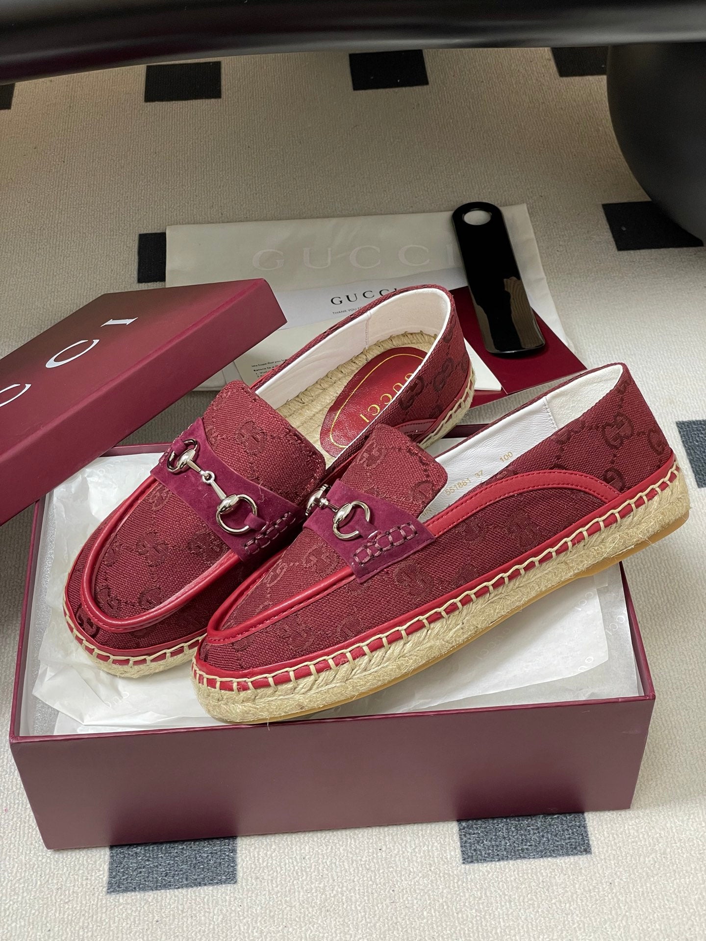 GG 26ss Slip-on Loafers Red  Double G Canvas 593493