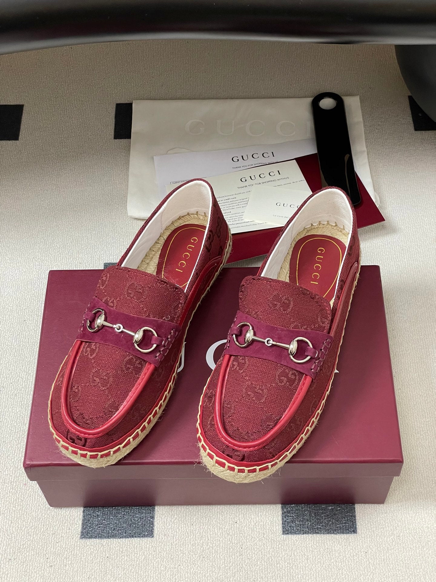 GG 26ss Slip-on Loafers Red  Double G Canvas 593493