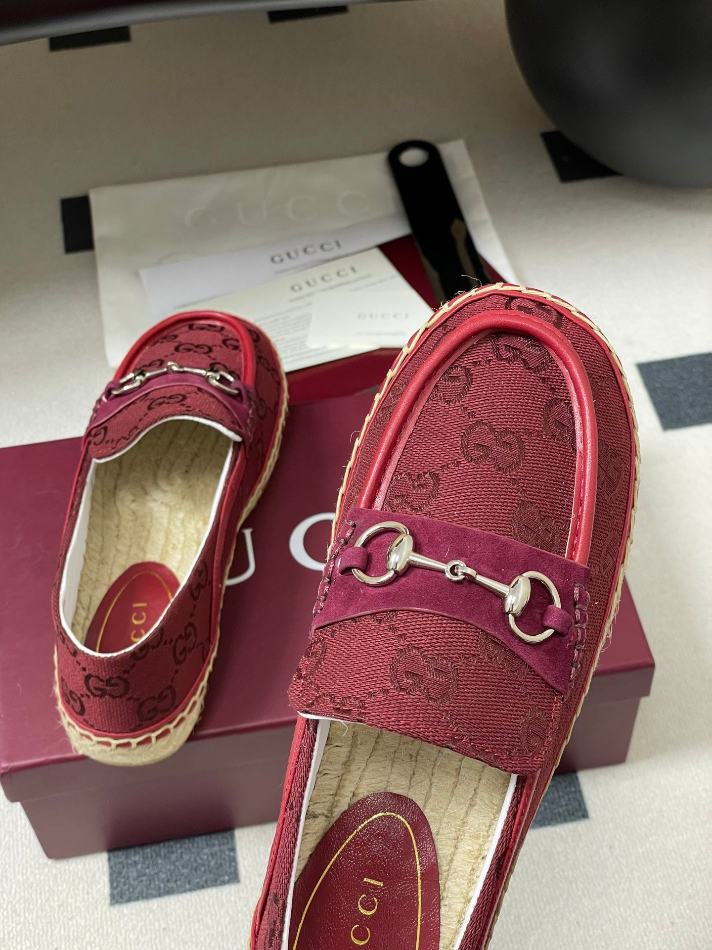 GG 26ss Slip-on Loafers Red  Double G Canvas 593493