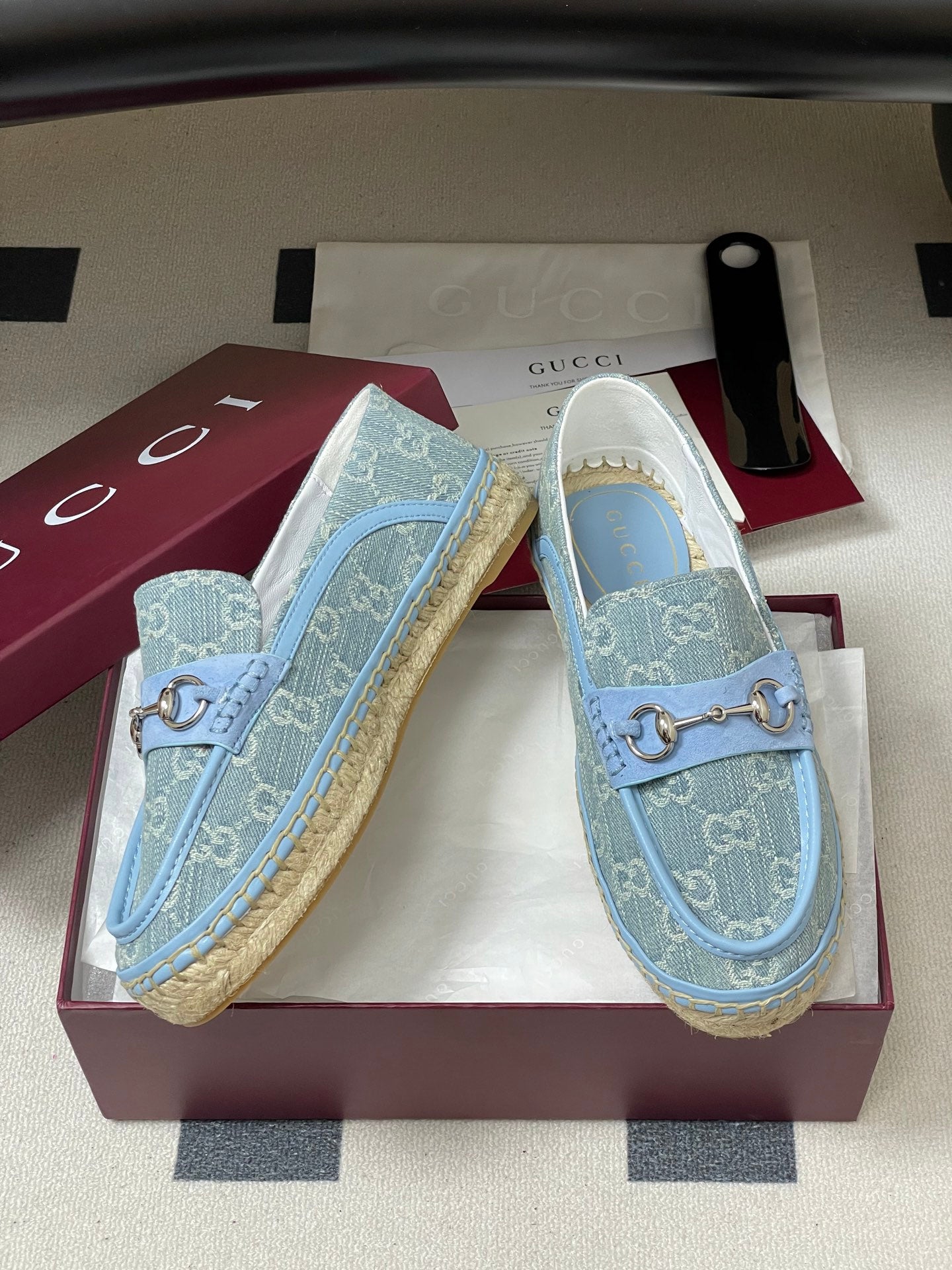 GG 26ss Slip-on Loafers Light Blue Denim 593494