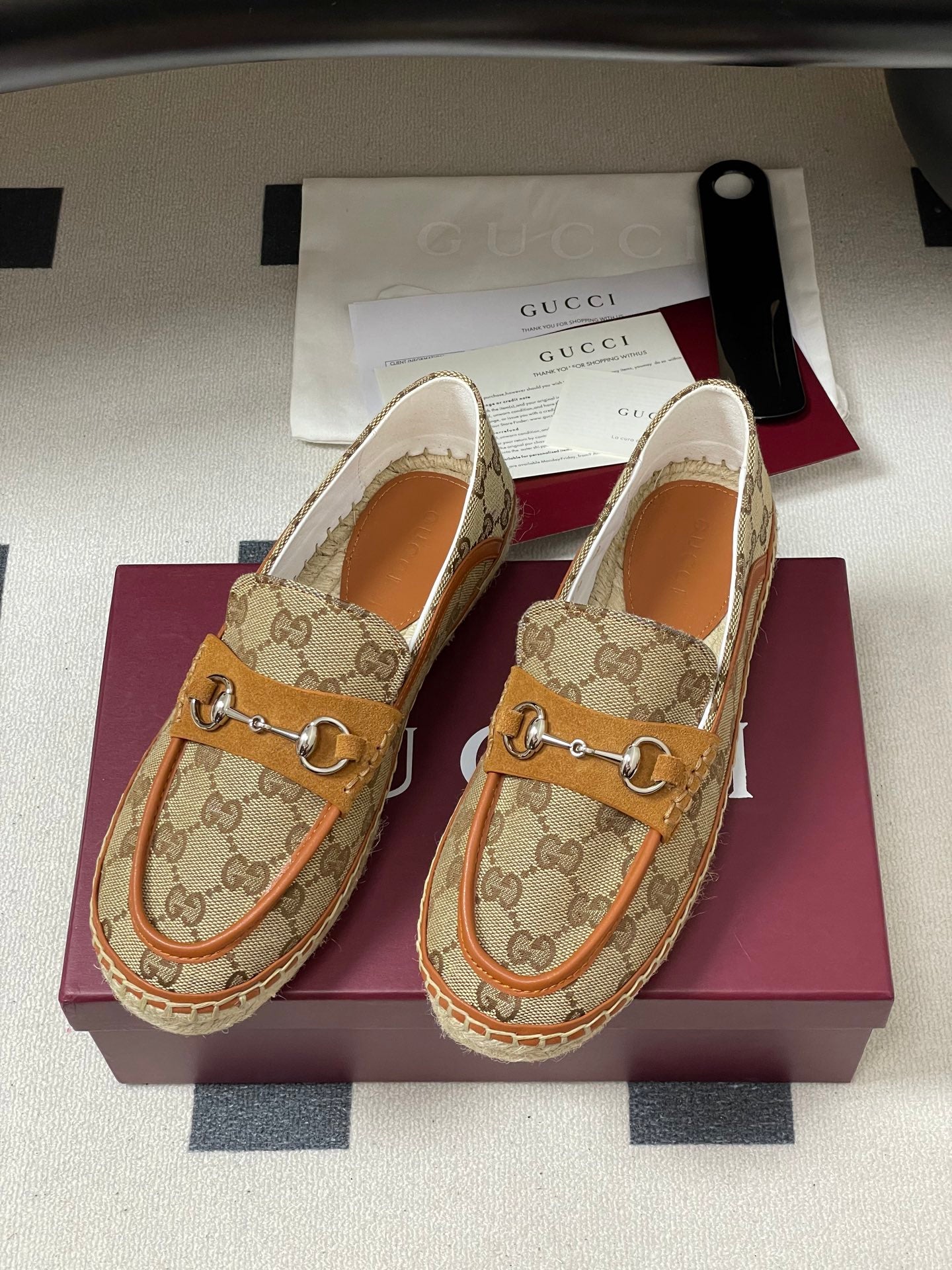 GG 26ss Slip-on Loafers Camel Beige Denim 593496