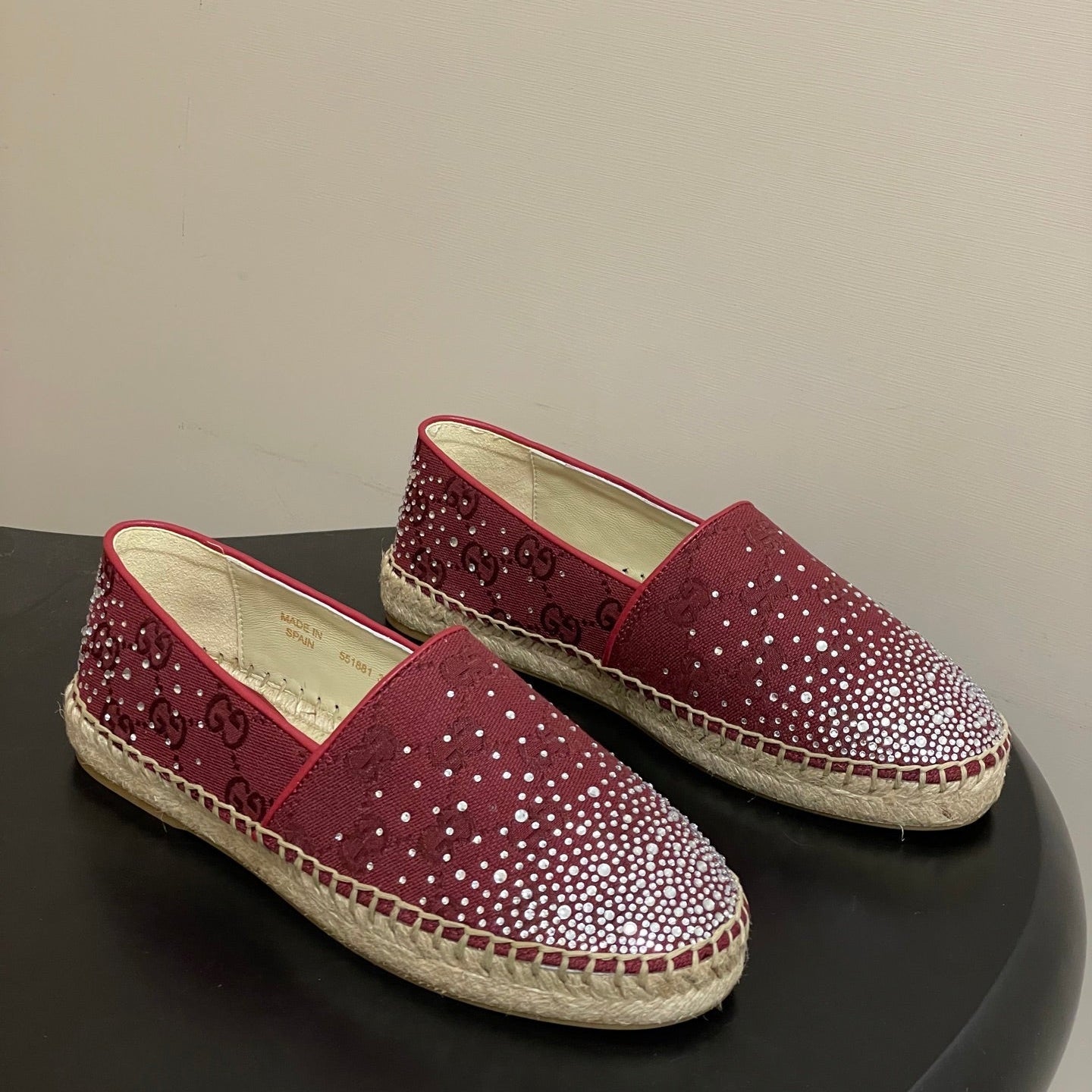 GG 26ss Slip-on Loafers Rhinestones Red Double G Canvas