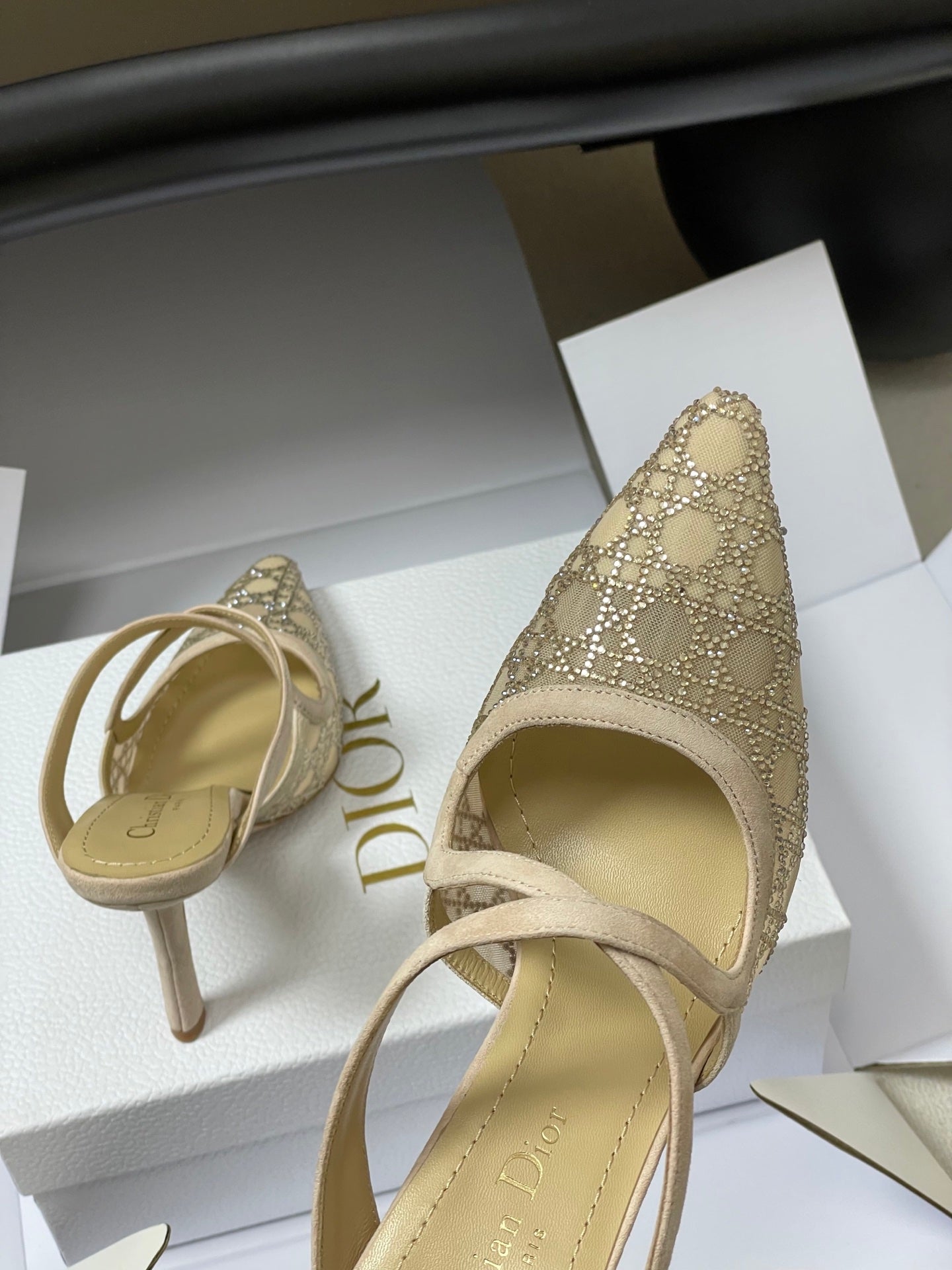 CD 26 High-Heeled Mules Beige Mesh Sheepskin 593587