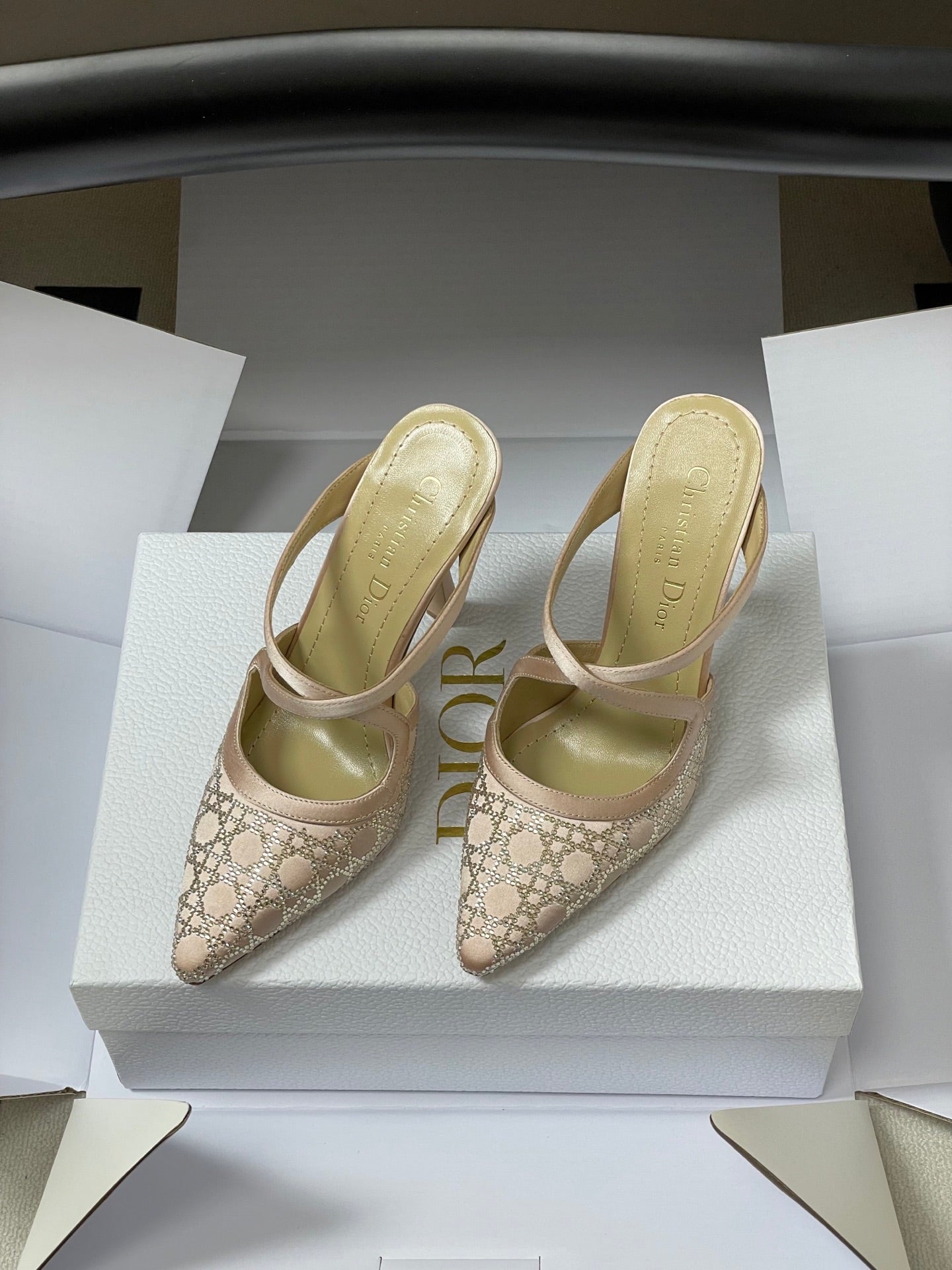 CD 26 High-Heeled Mules Nude Beige Mesh Sheepskin 593589