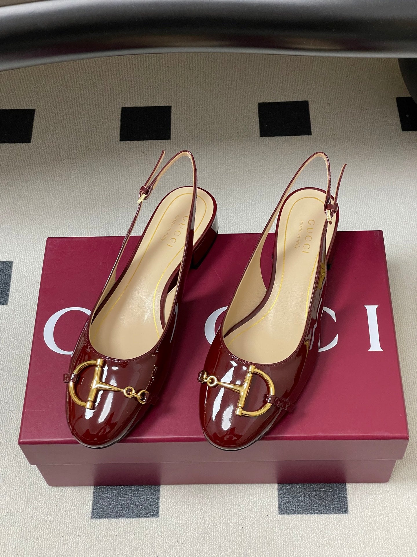 GG 26ss Big D Half HorseBit Mary Jane Dark Red Patent Leather 593501