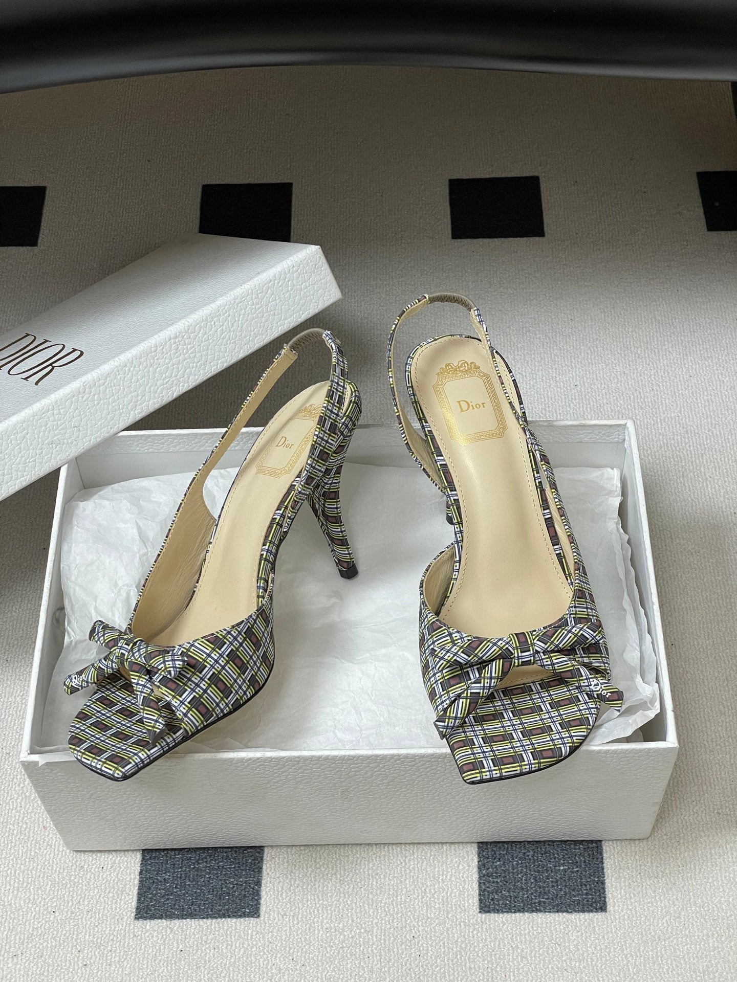 CD 26 Slingback 85 Multicolor Plaid Leather Silk Fabric 593600