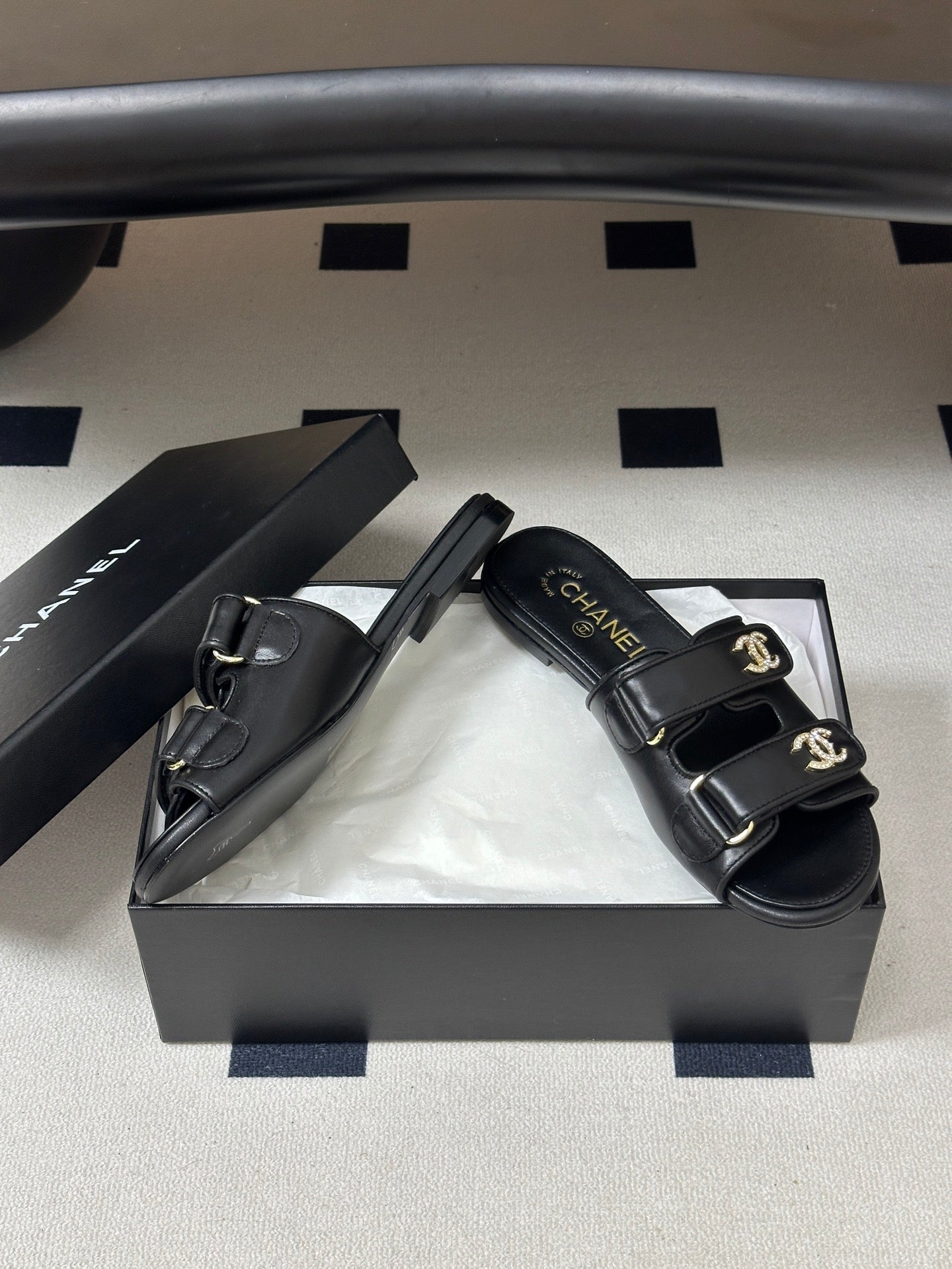 Chanel 2026 Crystal Logo Flat Sandal Sheepskin 229731