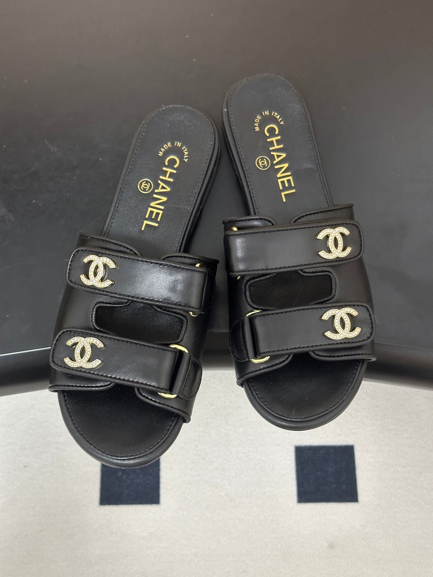 Chanel 2026 Crystal Logo Flat Sandal Sheepskin 229731