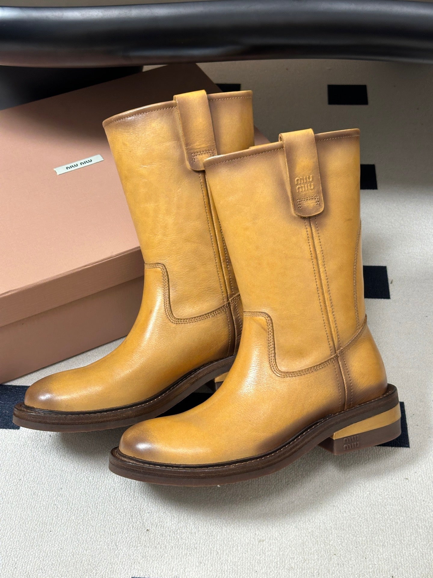 Miu Miu 2026 Foule Mid-Calf Boots Cowhide 994108
