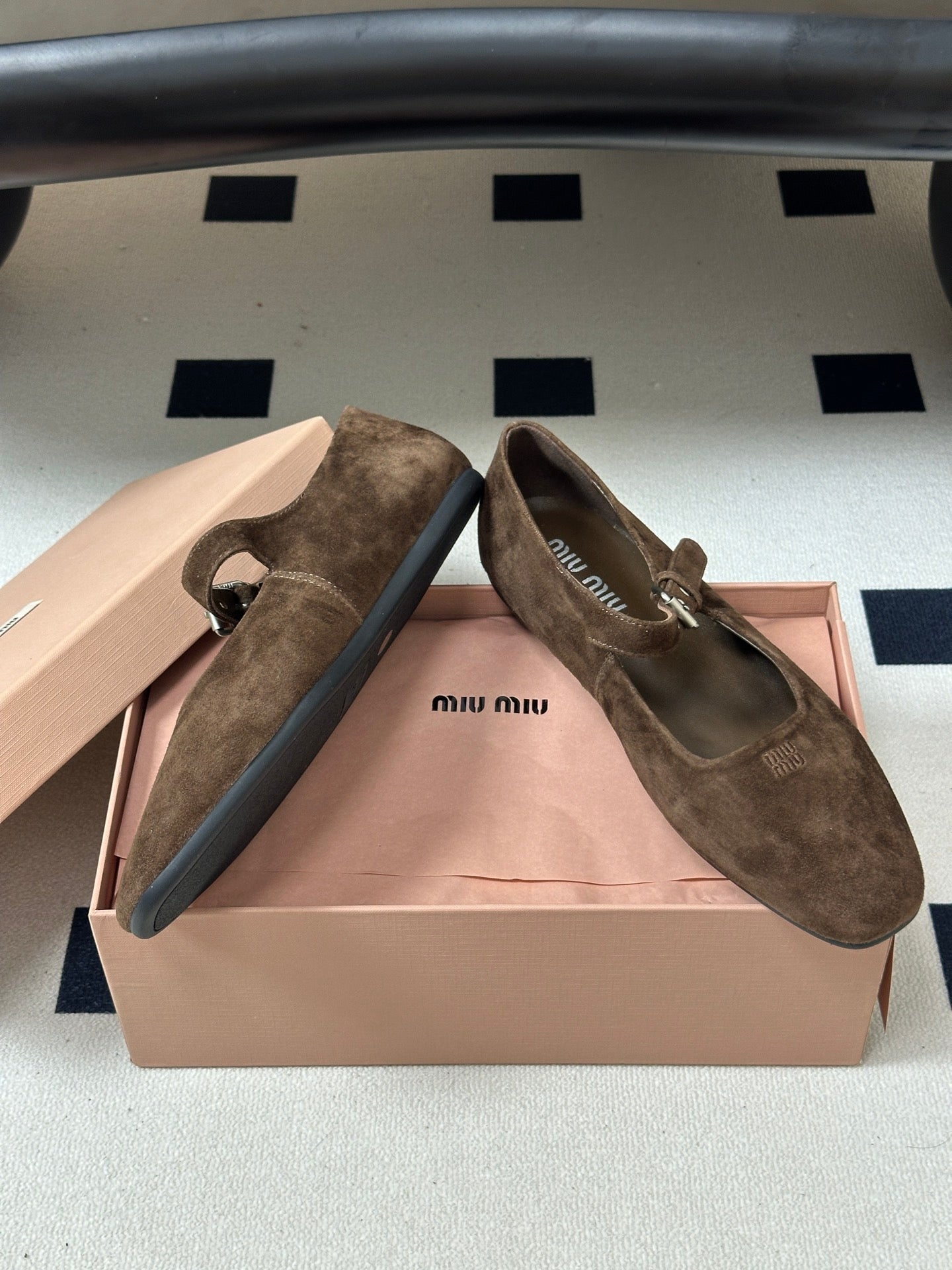 Miu Miu 2026 Square Toe Buckle Ballet Flat Suede 994191