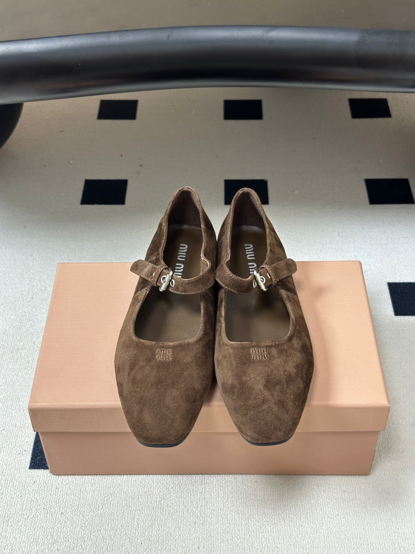 Miu Miu 2026 Square Toe Buckle Ballet Flat Suede 994191