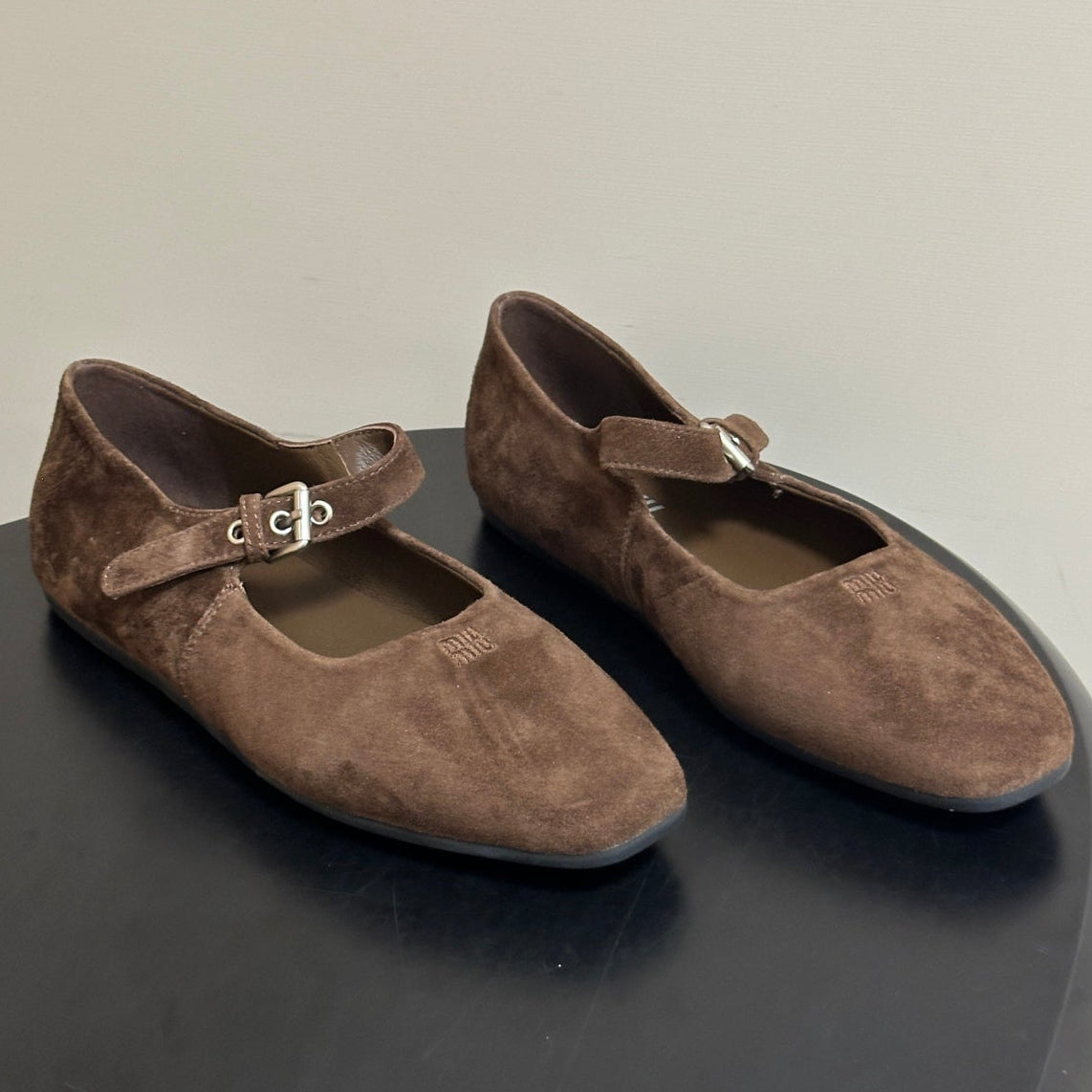 Miu Miu 2026 Square Toe Buckle Ballet Flat Suede 994191