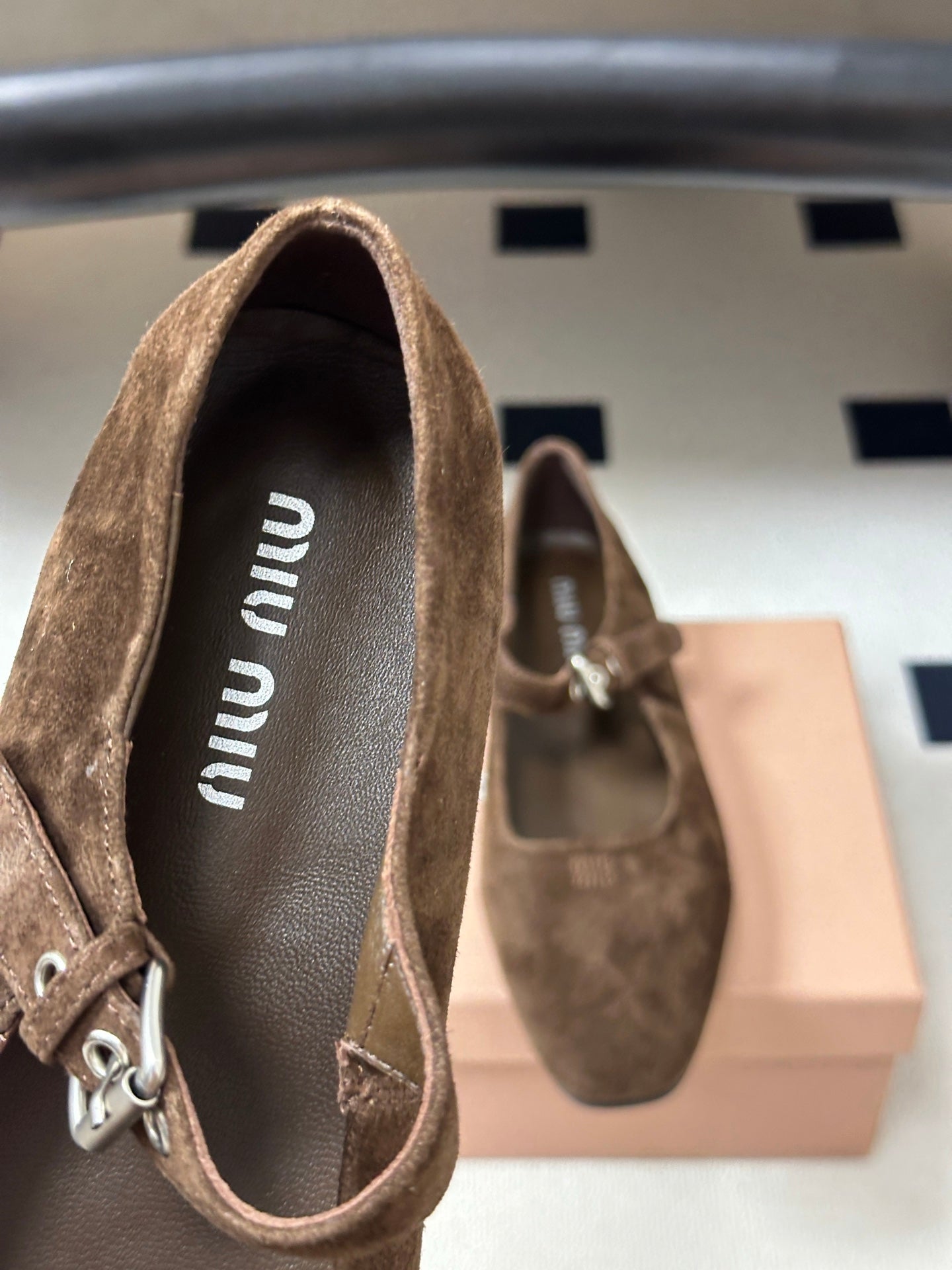 Miu Miu 2026 Square Toe Buckle Ballet Flat Suede 994191