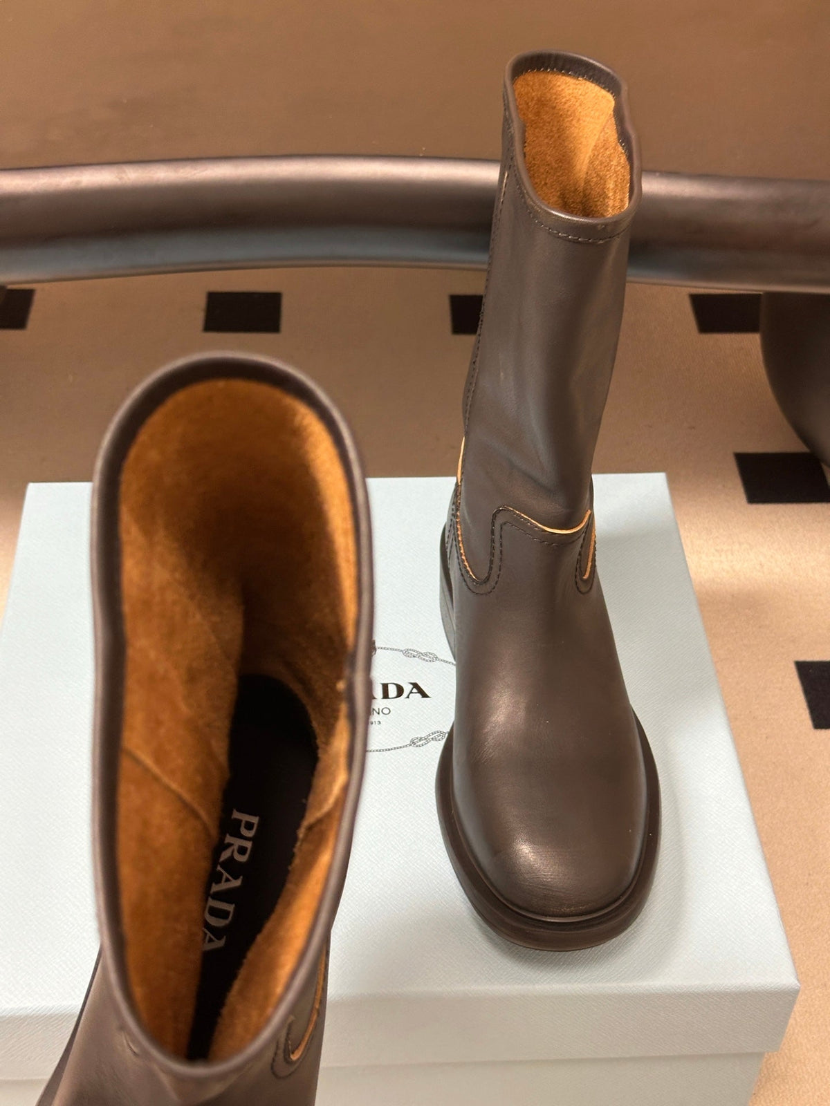Prada 2026 Vintage-Effect Boots 40mm Calfskin 151275