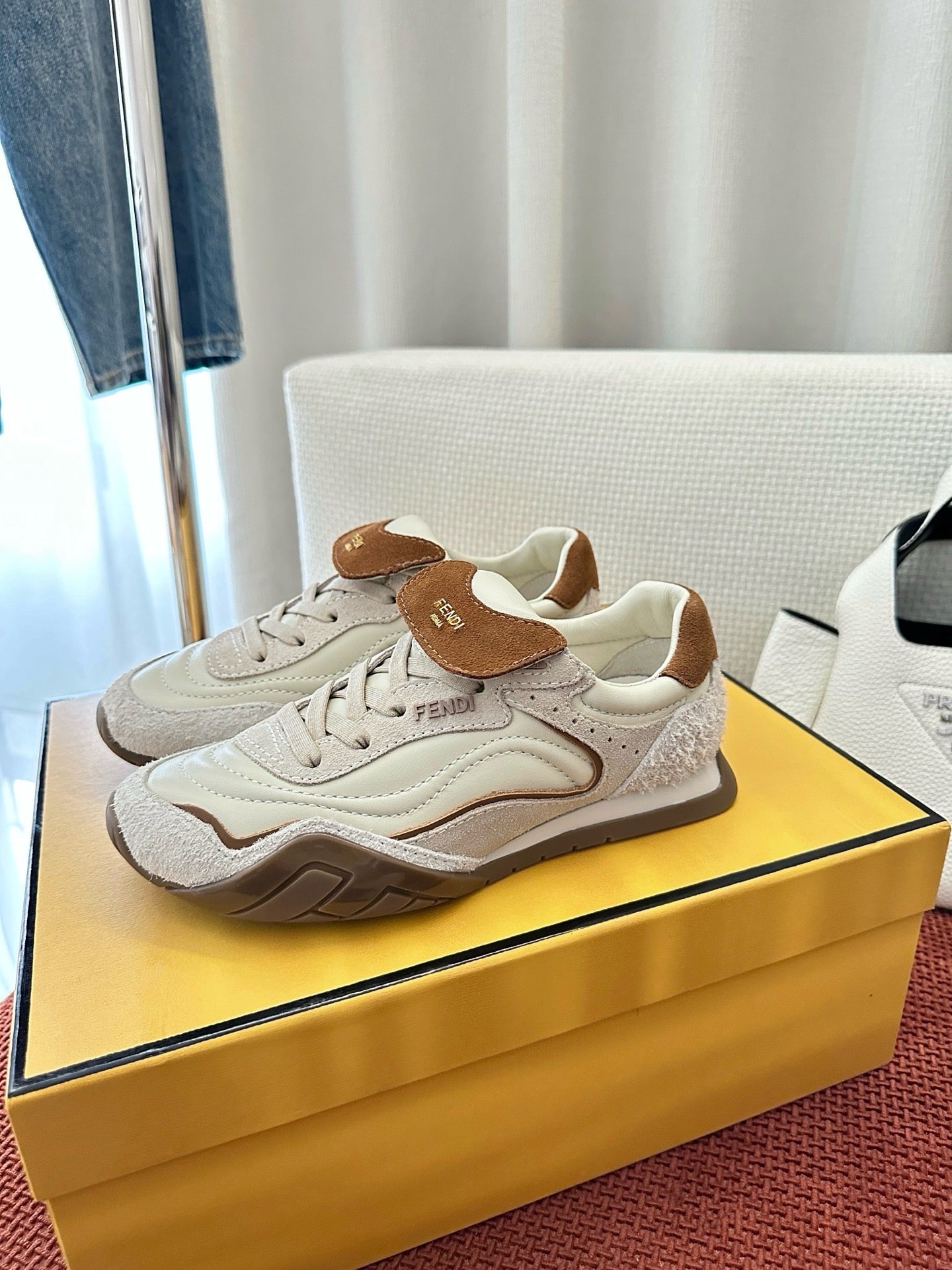 Fendi 2025 Wave Pulse Sneaker White Brown Suede 562140