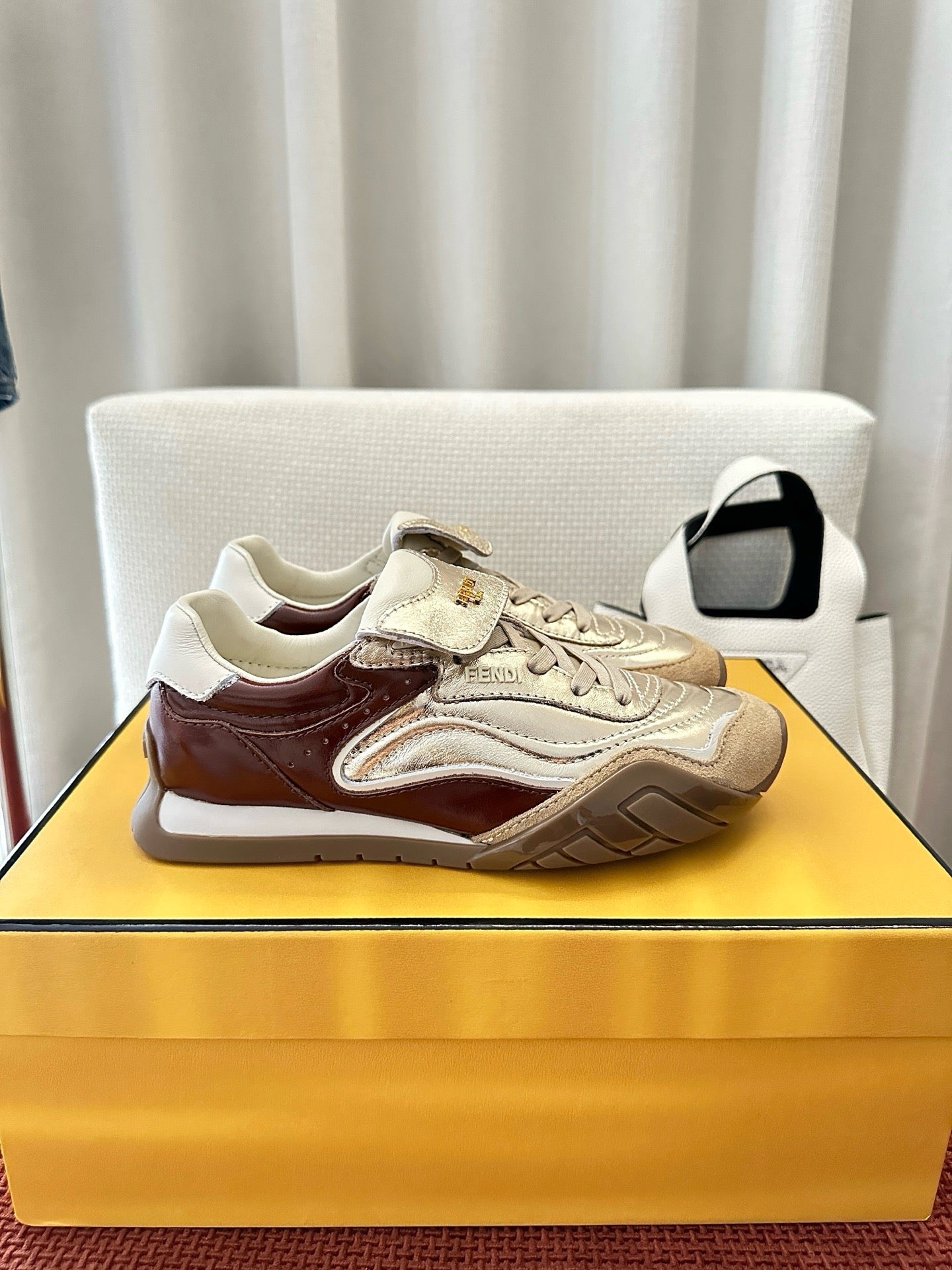 Fendi 2025 Wave Pulse Sneaker Silver Brown Suede Cowhide 562139