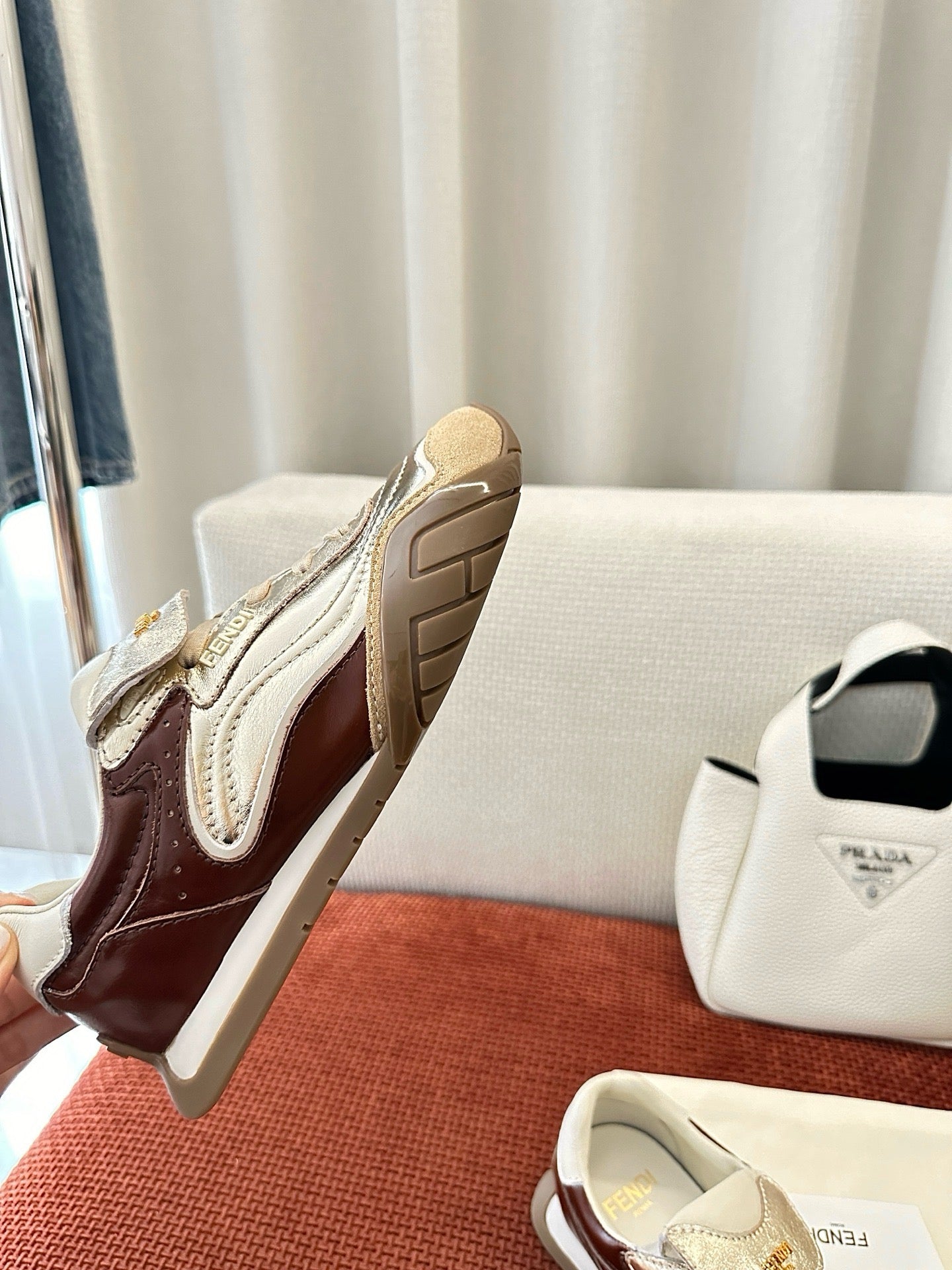 Fendi 2025 Wave Pulse Sneaker Silver Brown Suede Cowhide 562139