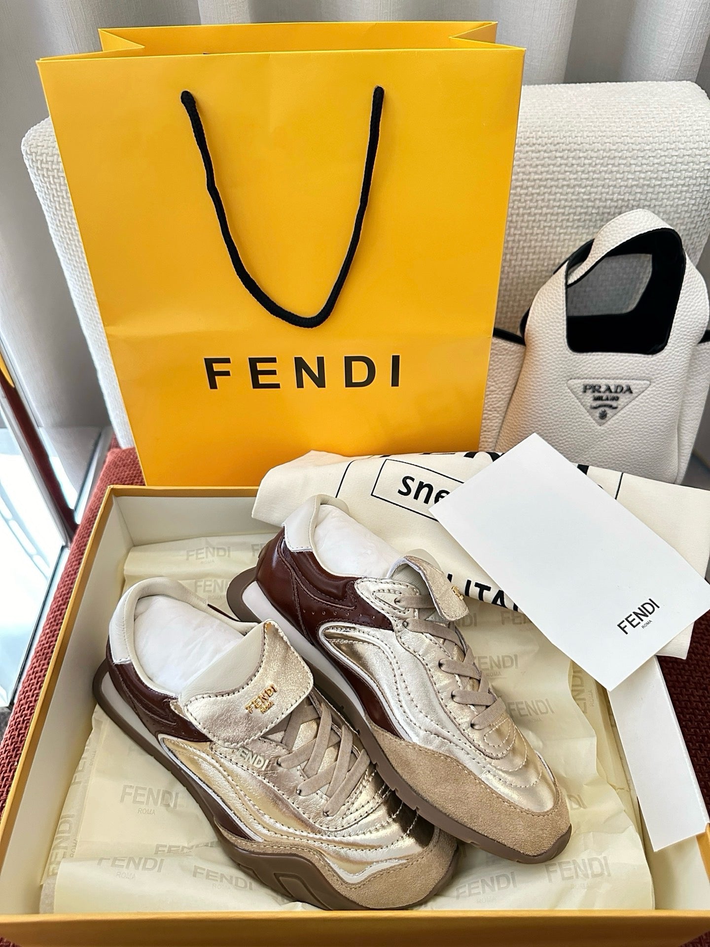 Fendi 2025 Wave Pulse Sneaker Silver Brown Suede Cowhide 562139