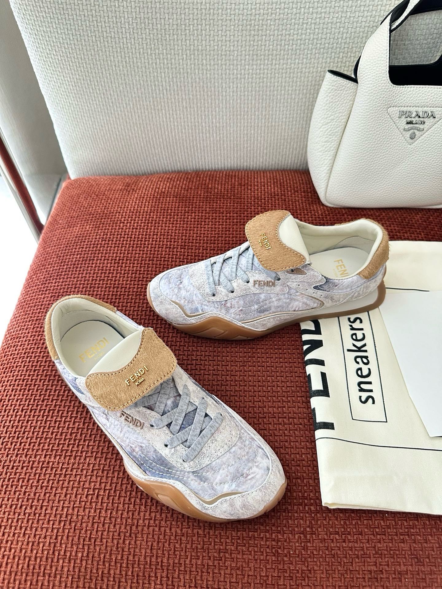 Fendi 2025 Wave Pulse Sneaker White Gray Brown Suede Cowhide 562138