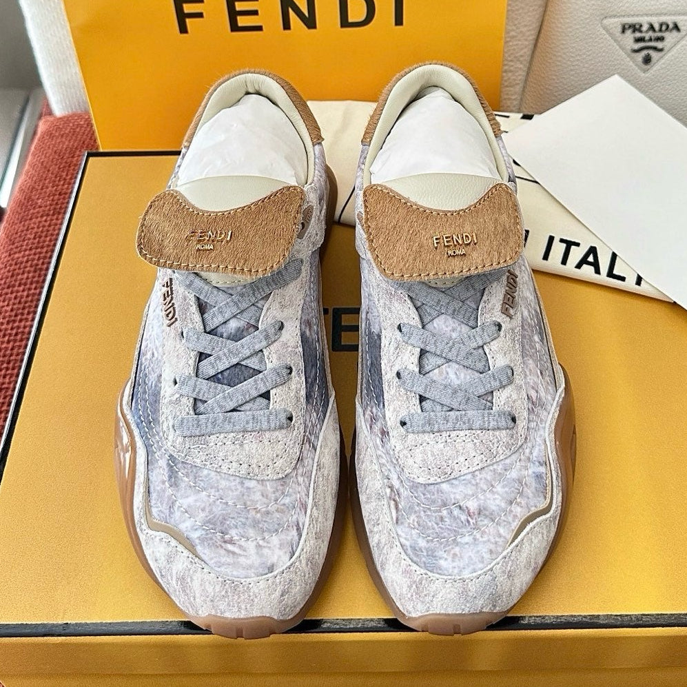Fendi 2025 Wave Pulse Sneaker White Gray Brown Suede Cowhide 562138