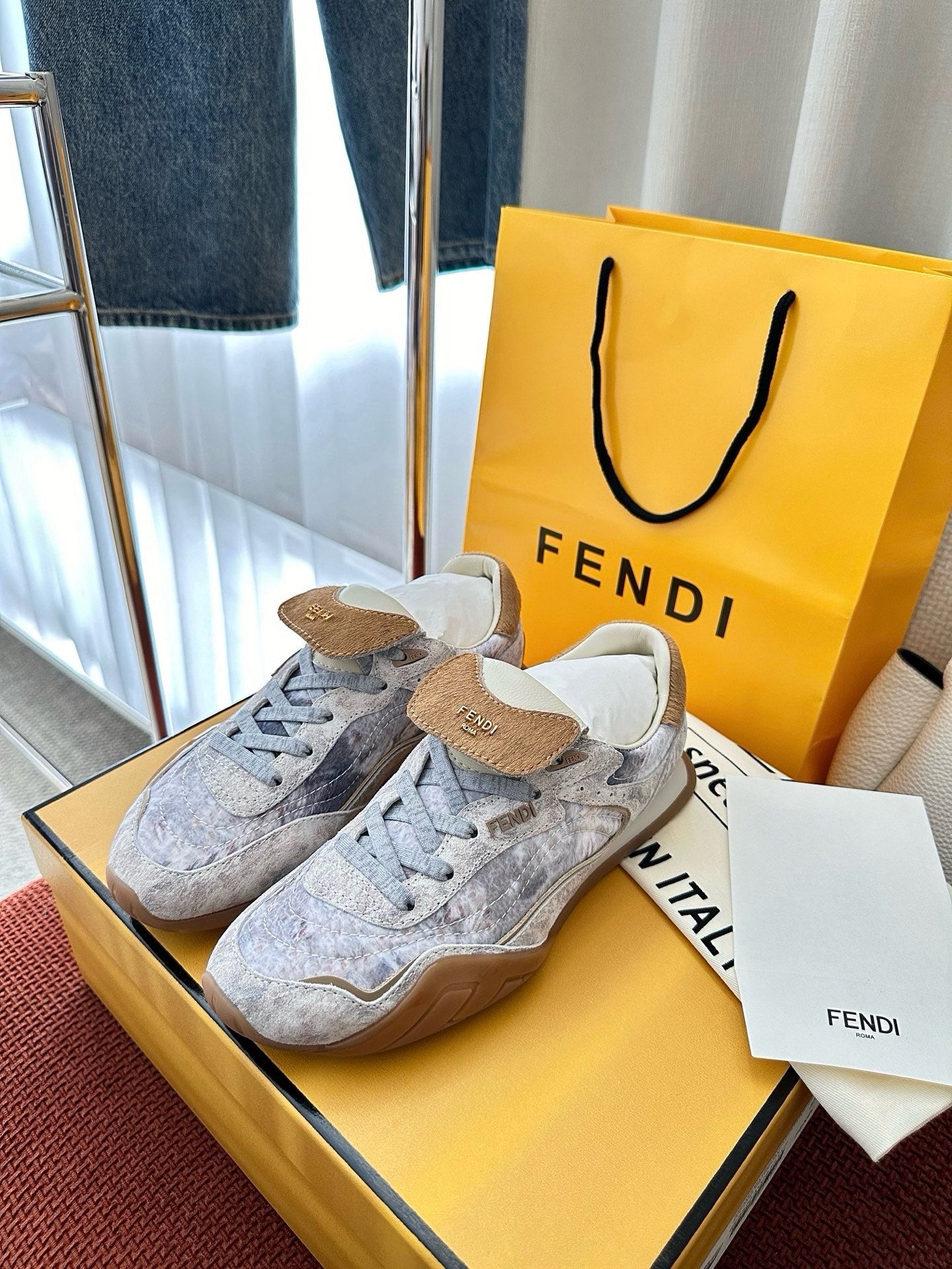 Fendi 2025 Wave Pulse Sneaker White Gray Brown Suede Cowhide 562138